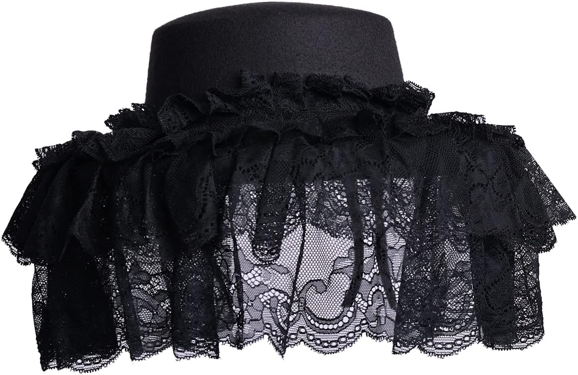Girls Women Gothic Victorian Hat White Black Lace Detachable Hat