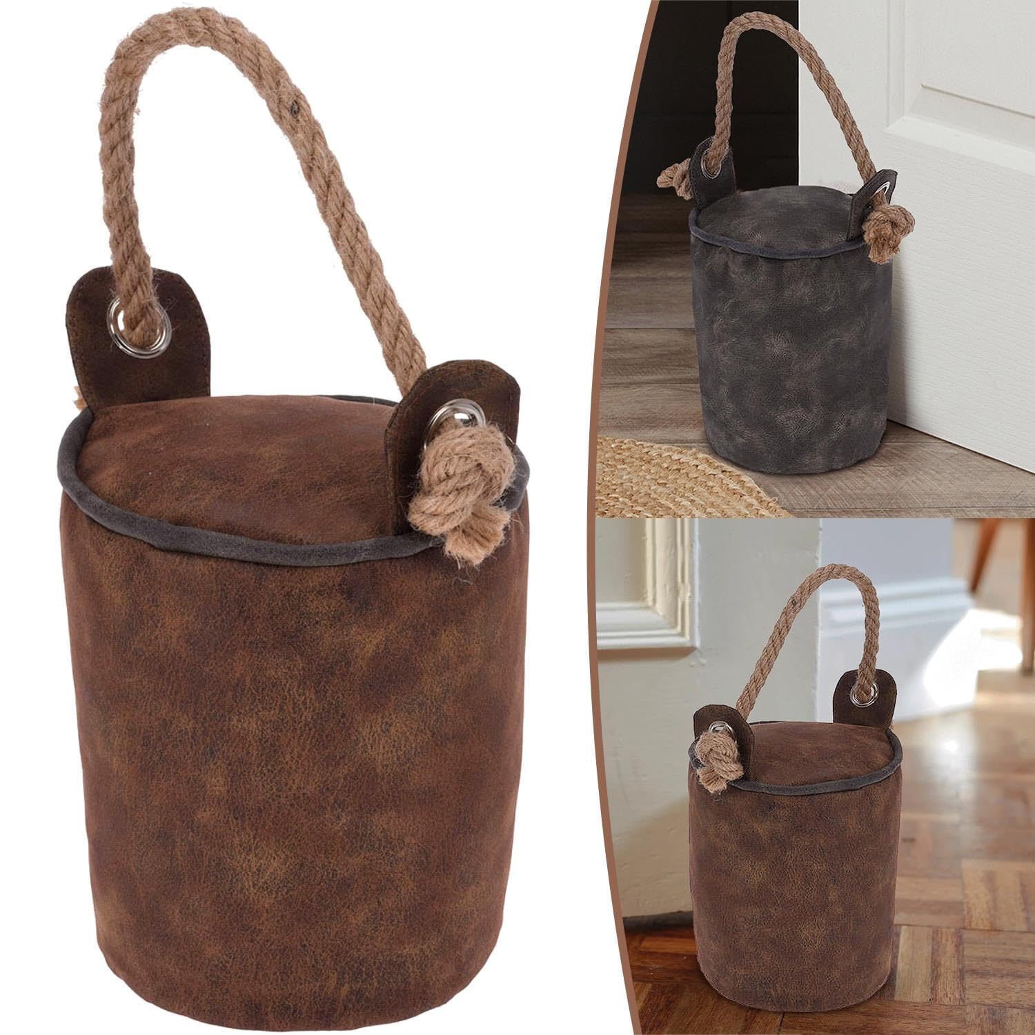 Geezy Assorted Heavy Weighted Faux Leather Door Stop Indoor Door Stopper Cube With Handle Non-Slip Vintage Rustic Design Decorative Stopper
