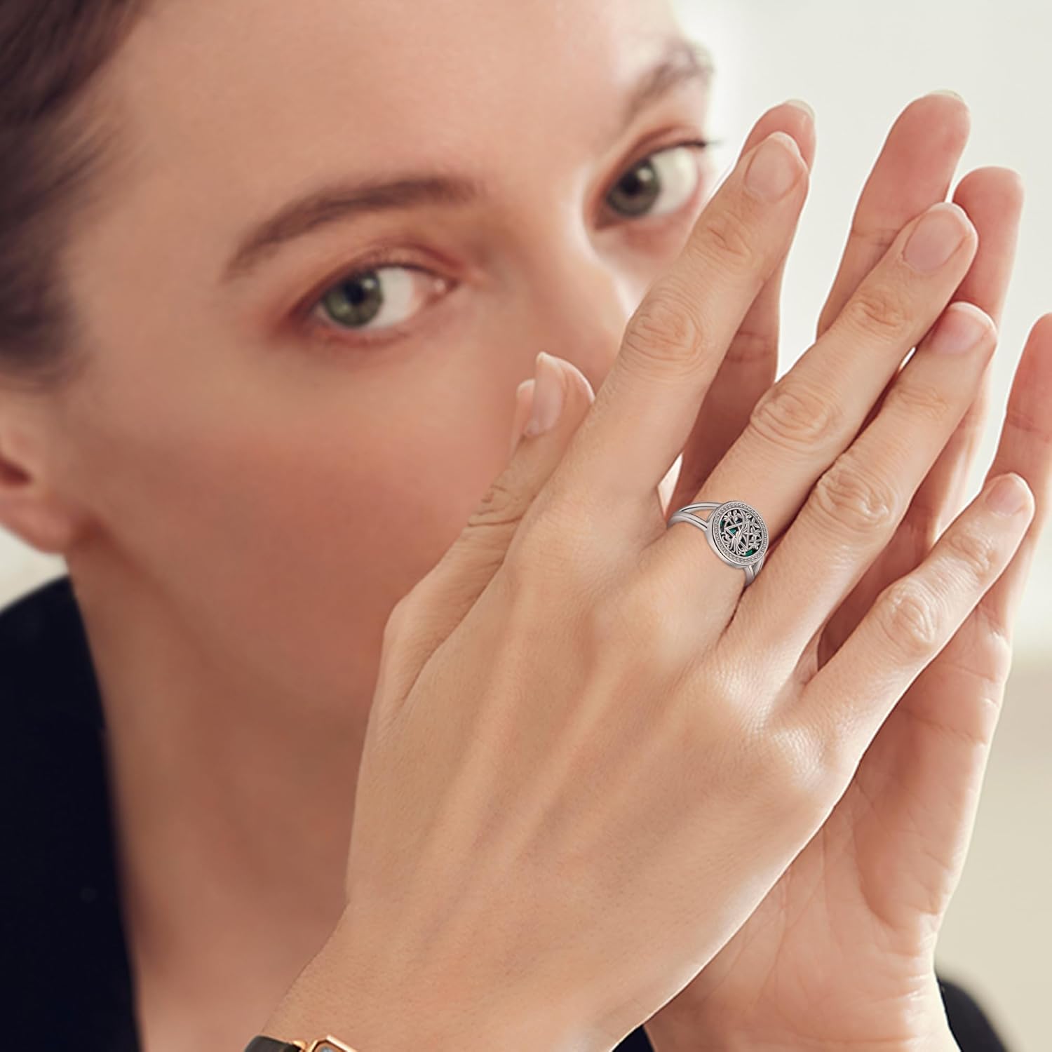 YAFEINI Sobriety Gifts for Women 925 Sterling Silver AA Ring Tree of Life Rings Alcoholics Anonymous Jewelry Sober Gifts for Women Mom - Image 6