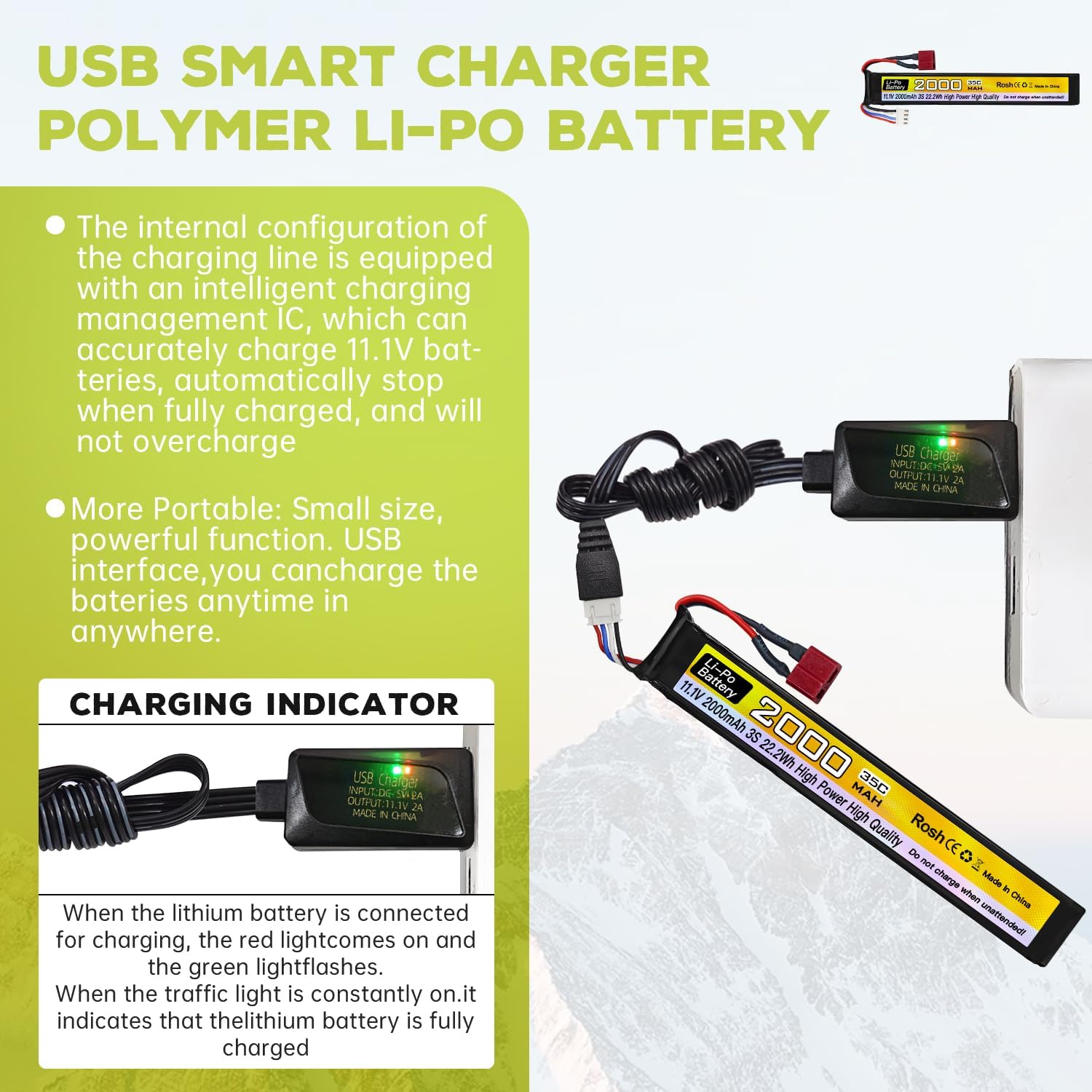 sea jump 2PCS 11.1V 2000mAh Lipo Battery with T Plug and USB Charging Cable Suitable for Air Soft Bullet Model Gun 3S Rechargeable Lithium Polymer Battery