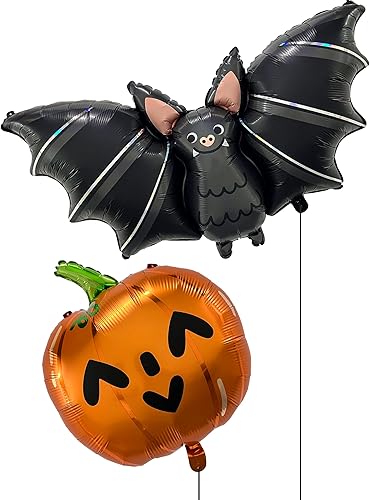 HOUSE OF PARTY Globo de aluminio de murciélago de 40 pulgadas de Halloween con 50 globos de látex de murciélago negro, naranja, morado, blanco para