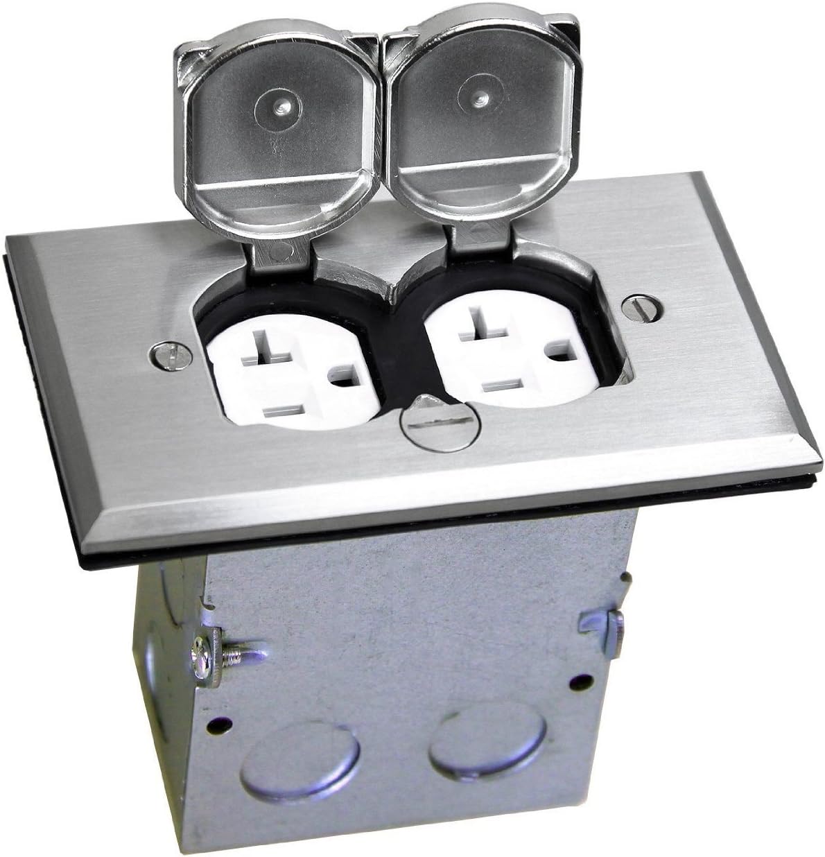 Enerlites Nickel Floor Box Kit with 20A Duplex Outlet, Flip Lid Cover and Stainless Steel Screw Cap Cover Floor Box with 20A Duplex Outlet
