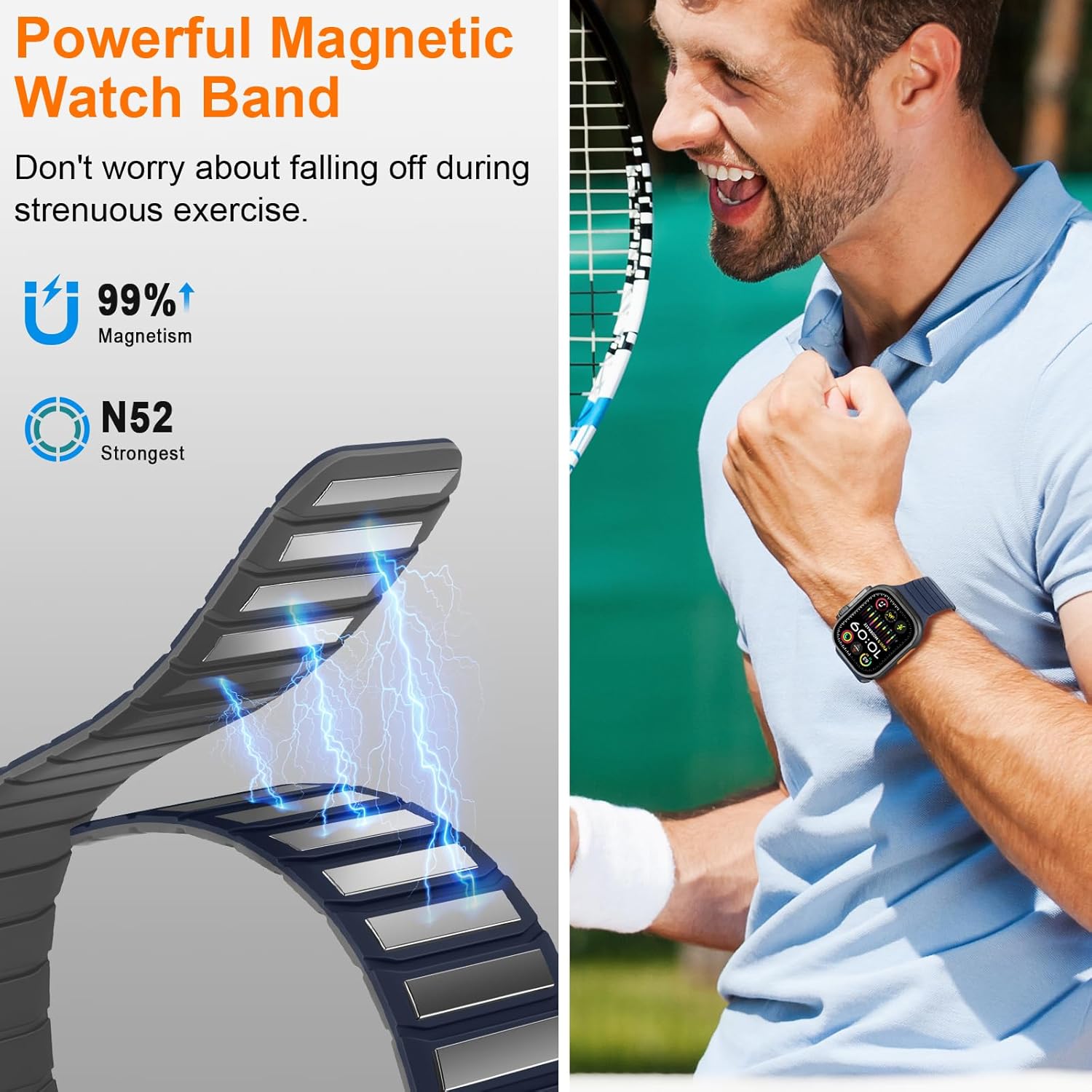 Tasikar Magnetic Bands Compatible with Apple Watch 49mm 46mm 45mm 44mm 42mm Soft Silicone Replacement Loop Wristband for iWatch Ultra 3 2 1 SE Series 11 10 9 8 7 6 5 4 3, Dark Blue-Grey - Image 4