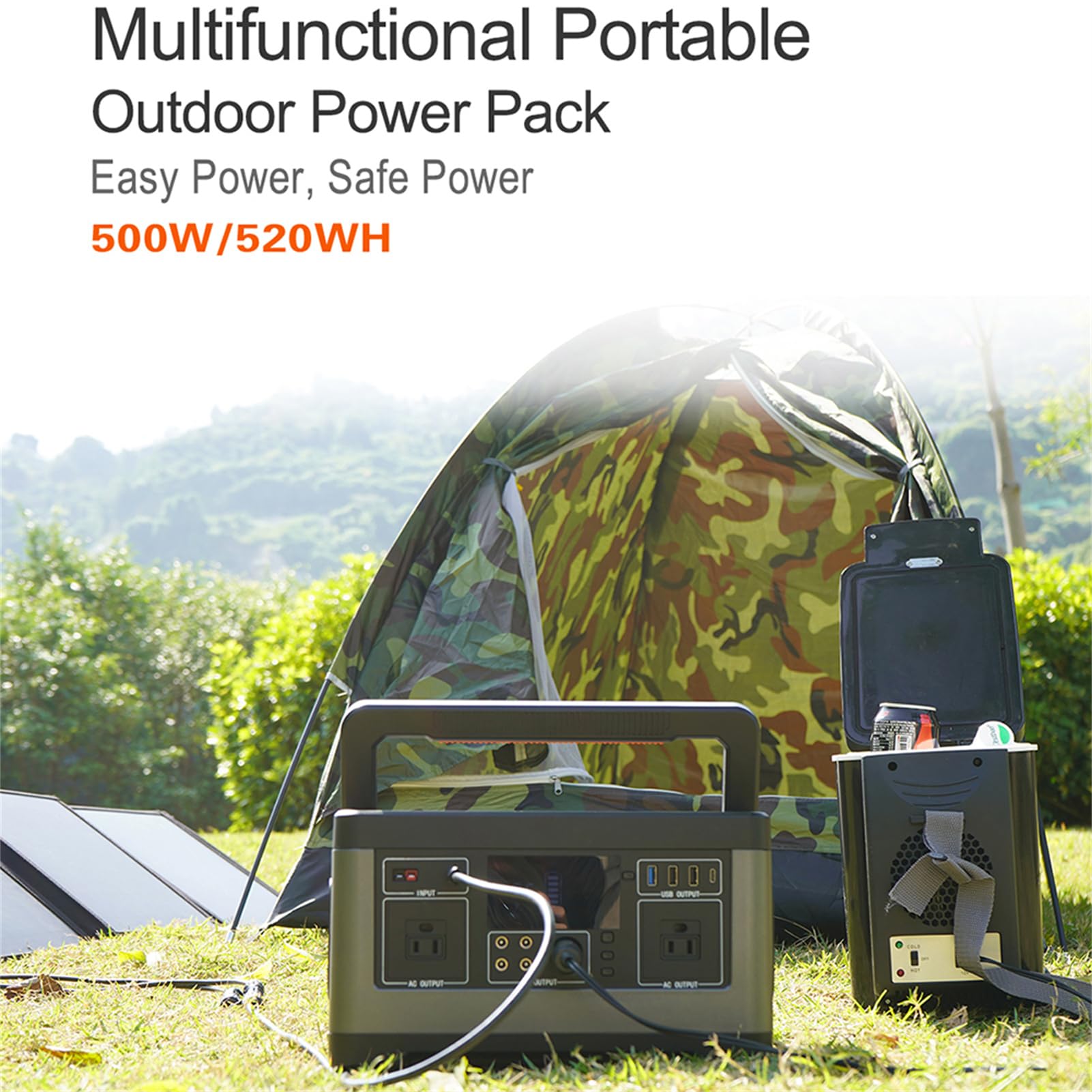 Centrale électrique Portable 500 W, générateurs 140 400 mAh/520 Wh, Batterie de Secours au Lithium, Stockage d'énergie Mobile avec 2 Sorties CA, générateur d'énergie, pour Voyage/c