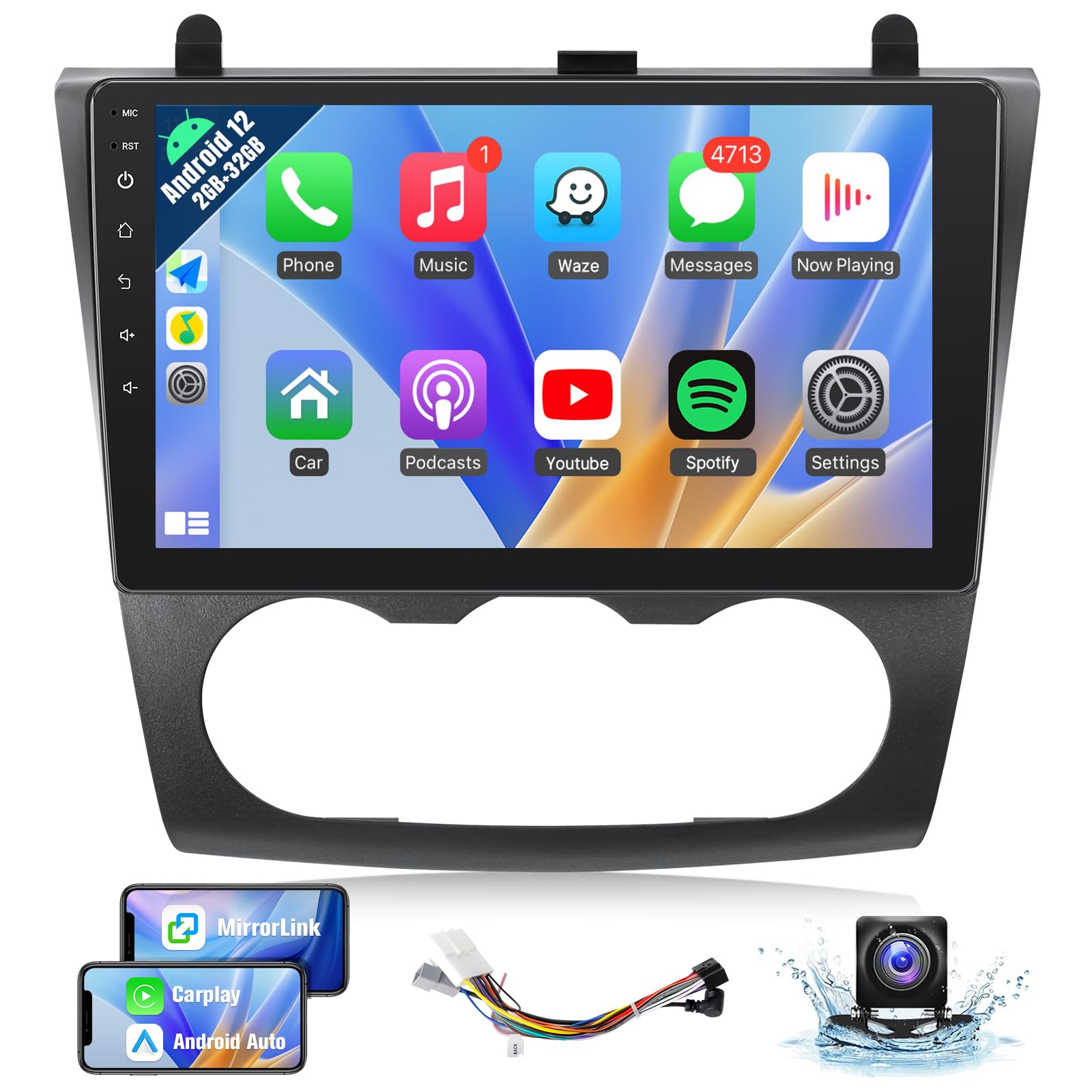 Naifay Car Stereo for Nissan Altima 2008 2009 2010 2011 2012 Wireless Carplay Android Auto, 9inch IPS Touch Screen for Nissan Car Radio Bluetooth FM