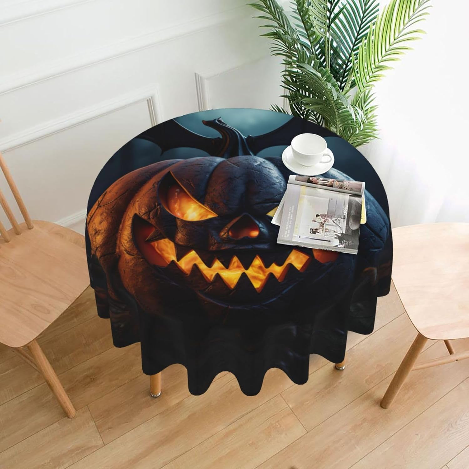 Spider Pumpkin Print Wrinkle Free Dining Table Cover for Birthday Party Farmhouse Tablecloths Up to 60 x 60 Inches