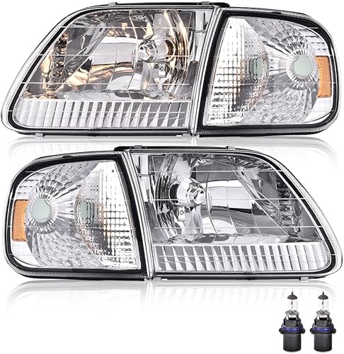 PIT66 Conjunto de faros delanteros compatible con Ford F150/04 Ford F150 Heritage/97-02 Ford Expedition 97-02, repuesto de faros delanteros cromados