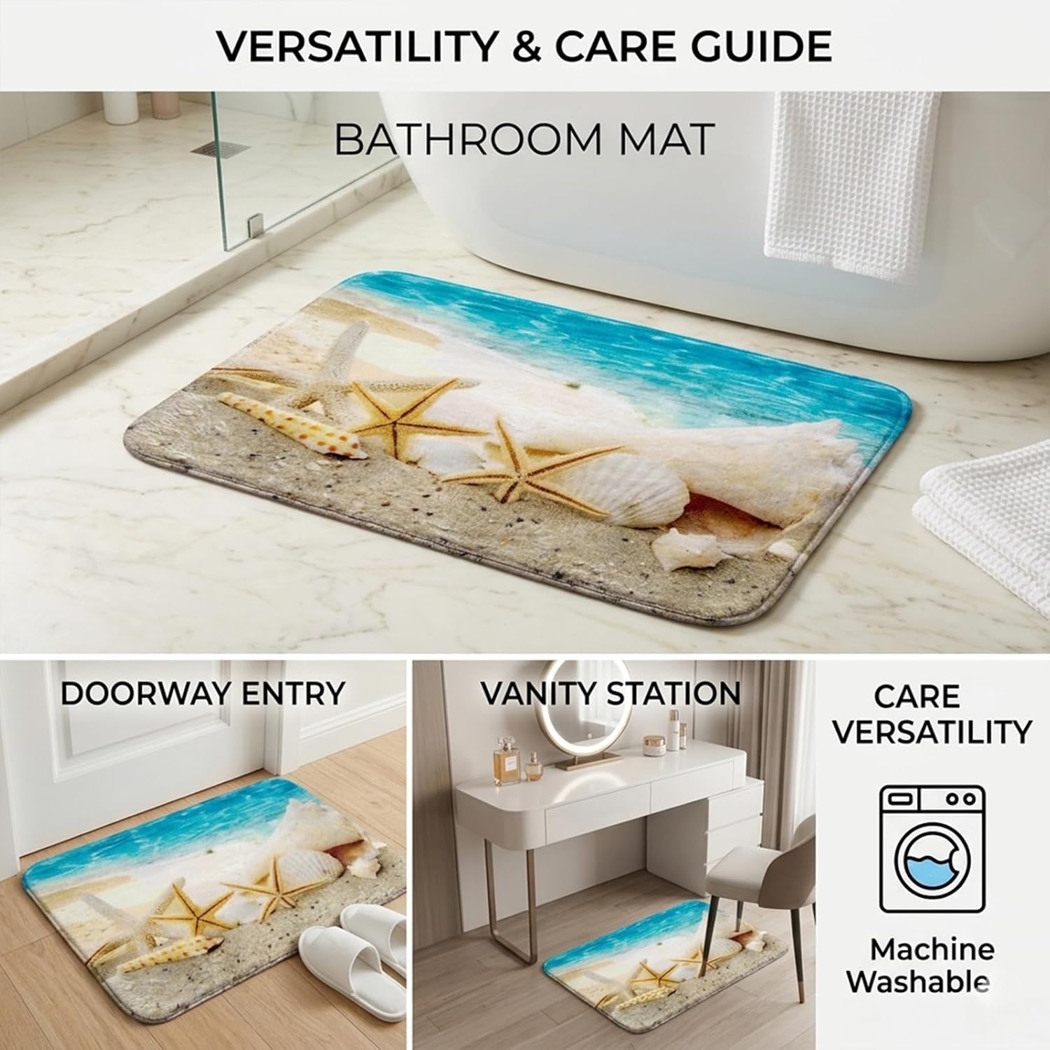 WODEJIA Non Slip Bath Rugs Sponge Foam for Bathroom,Soft Flannel Mat Rug for Living Room, Absorbent Water Clearance MatS for Forlaundry Room and Kitchen,Ocean Beach Themed Carpt 30x18 Inches