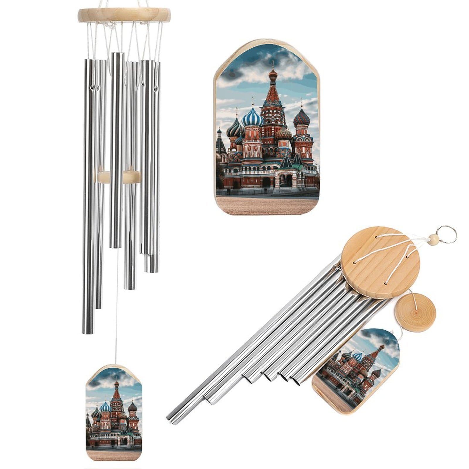 St Basil Cathedral Red Square In Moscow Wind Chimes for Outside House Warming Gifts, Deep Tone Soothing Melodic Tones Windchimes, Memorial Wind Chime for Home Garden Decoration Aluminium Large Wind Ch