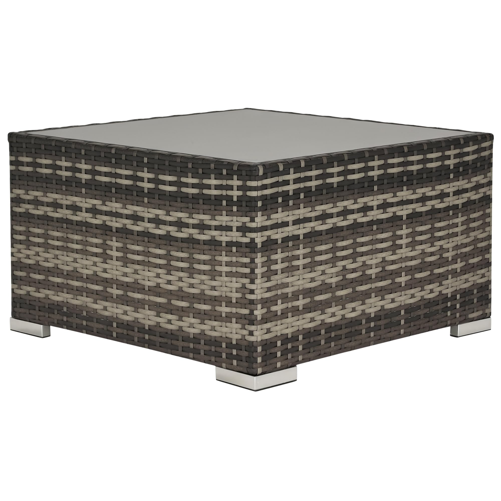 Outsunny Rattan Garden Coffee Table, 65 cm Square Garden Rattan Table with Tempered Glass Top, All-Weather Wicker Bistro Outdoor Furniture for Patio, Balcony, Porch, Deep Grey