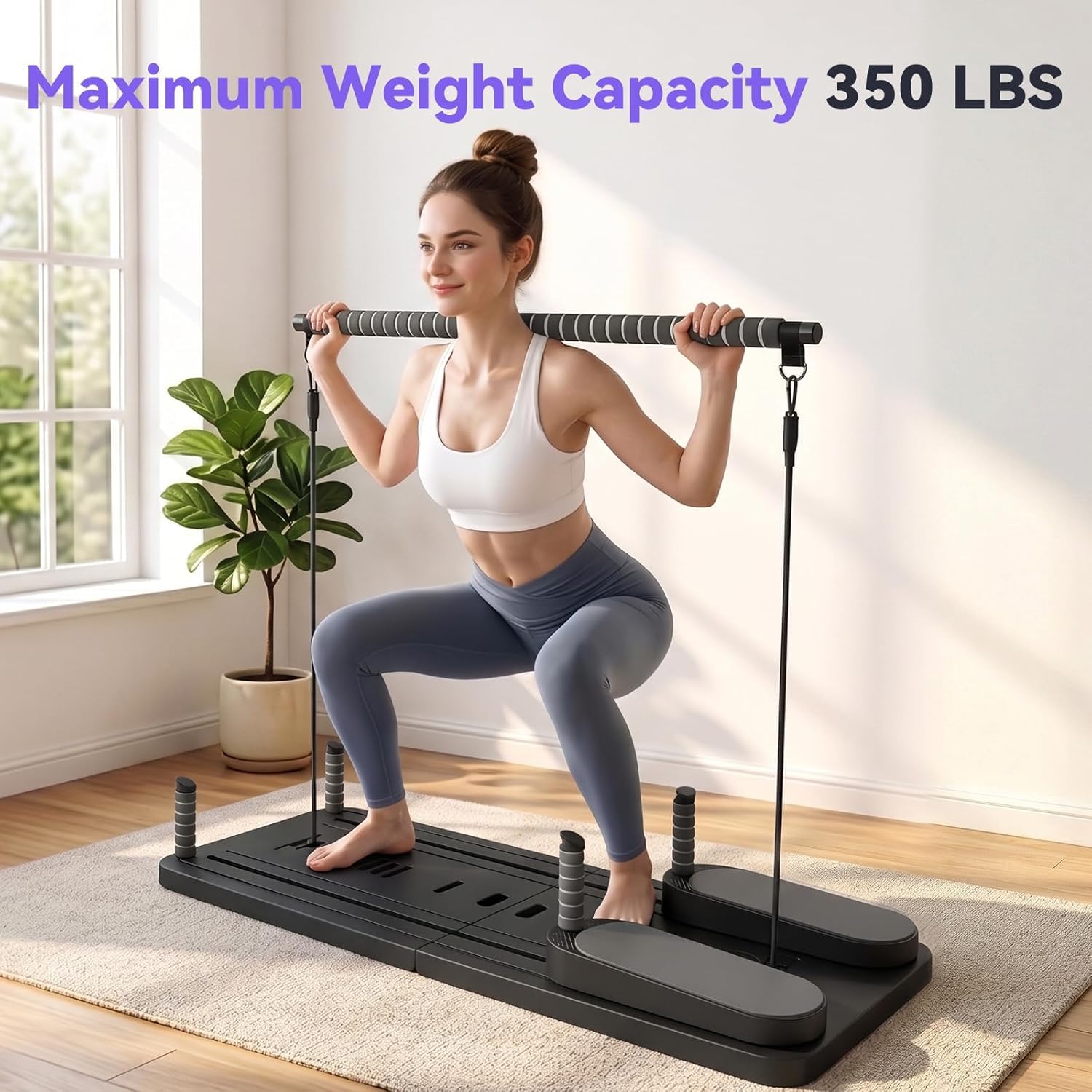 Pilates Board Für Zuhause(inkl. 5er-Set Widerstandsbänder) Faltbares Multifunktionales Reformer Board, Extra Stabile Konstruktion Mit Automatischem Rückprall, für Kern- und Bauchmuskeltraining