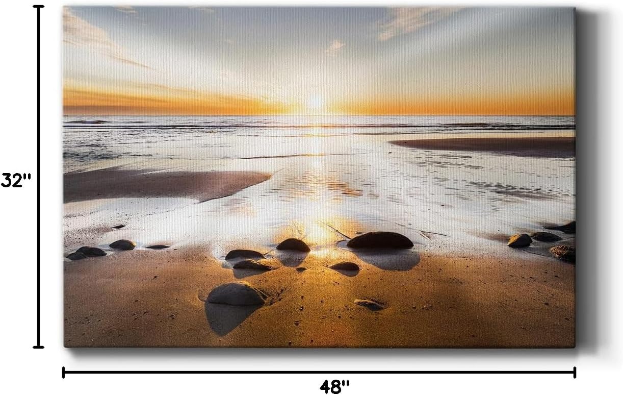 Renditions Gallery Beach Wall Art for Living Room Bathroom Bedroom Kitchen, Affirmation of Light Sunrise Seascape Wall Décor Ready to Hang Modern Canvas Home Decoration 32" H x 48" W
