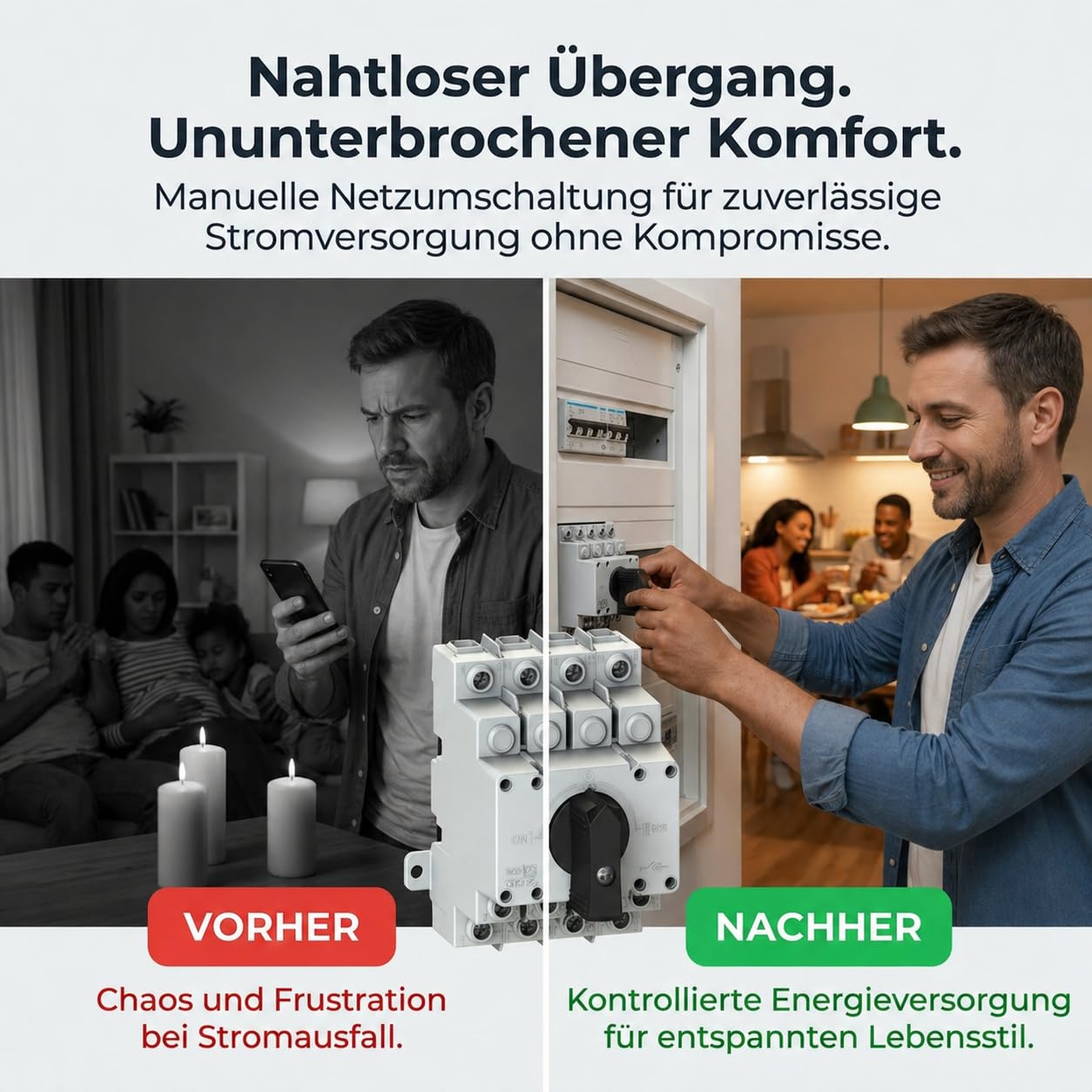Merz Schaltgeräte Notstrom Umschalter 63A Lasttrennschalter 4-polig Netz-0-Not kompakt 4TE