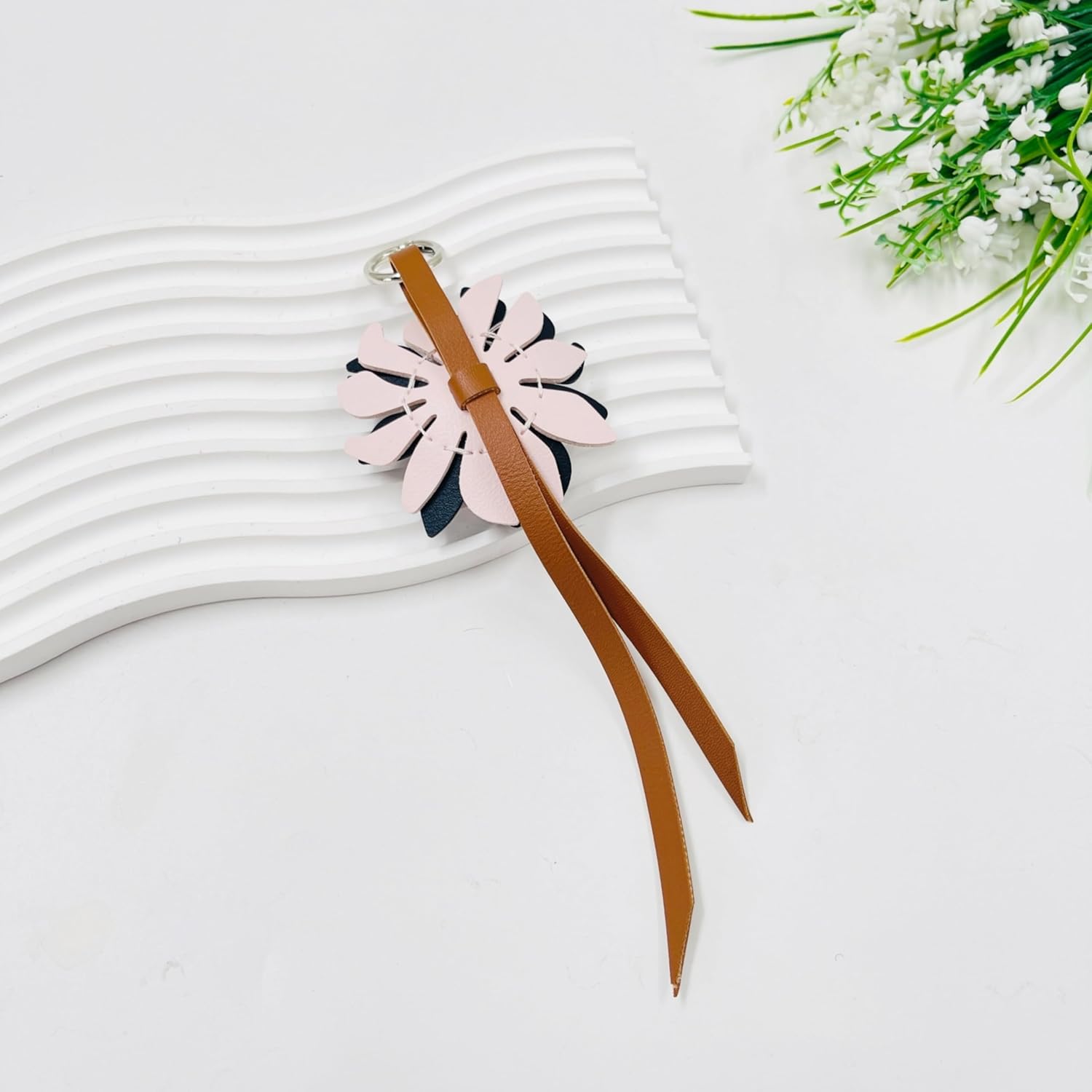 LRTJ Cute Flowers Keychain for Women,Leather Bag Charms for Handbag,Designer Purse Charms for Tote Bag - Image 5