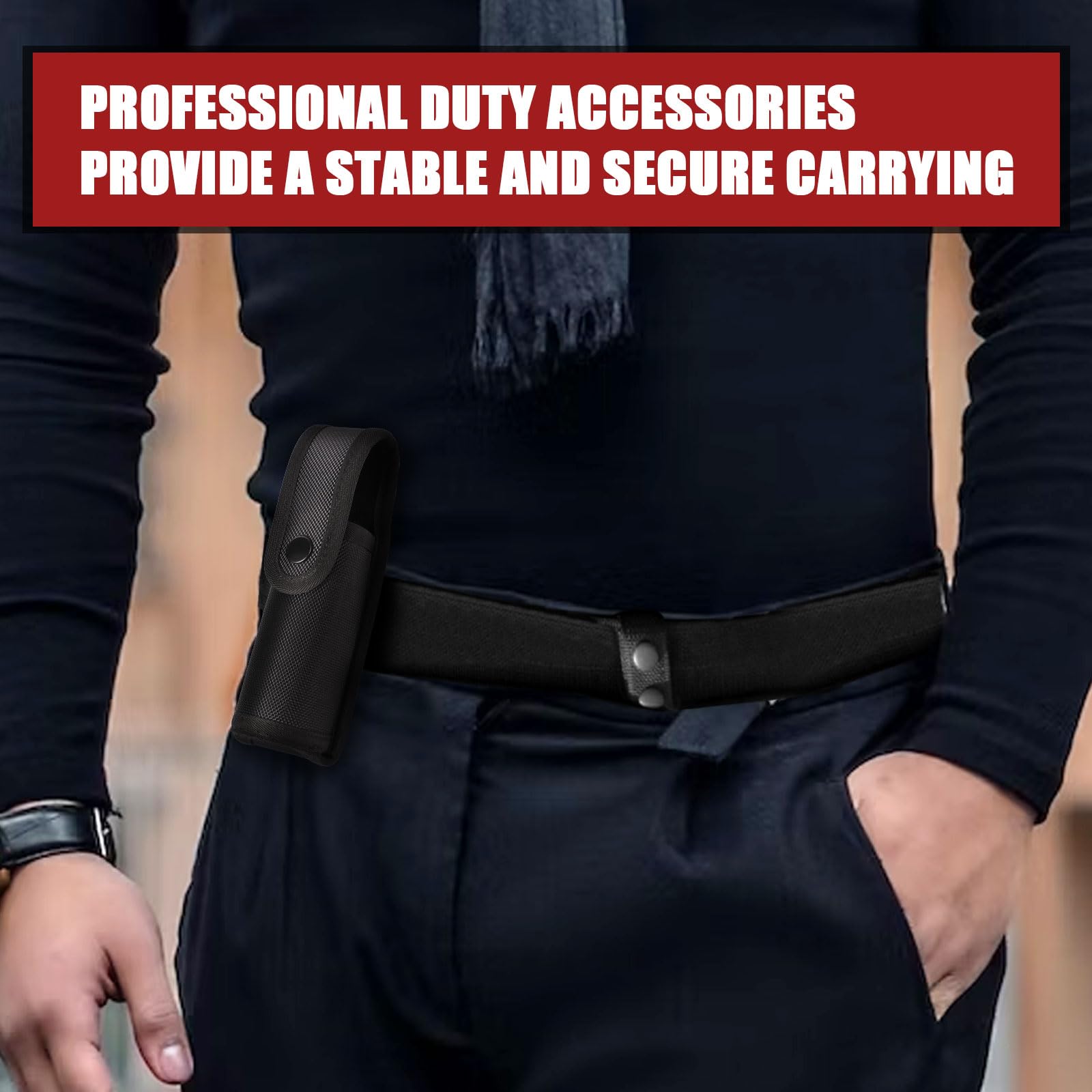 Porta Spray al Peperoncino, Fondina Spray con Patta Superiore per Cintura di Servizio Fondina Spray al Pepe per MK3 MK4 Accessori per Cintura di Polizia per la Sicurezza della Polizia (Nero)