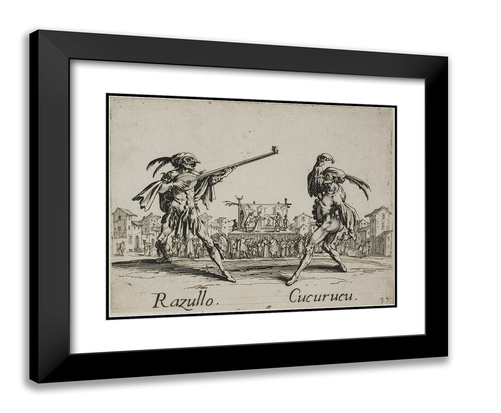 ArtDirectJacques Callot 24x20 Black Modern Framed and Double Matted Art Print Titled Cap. Babeo - Cucuba, from Balli di Sfessania