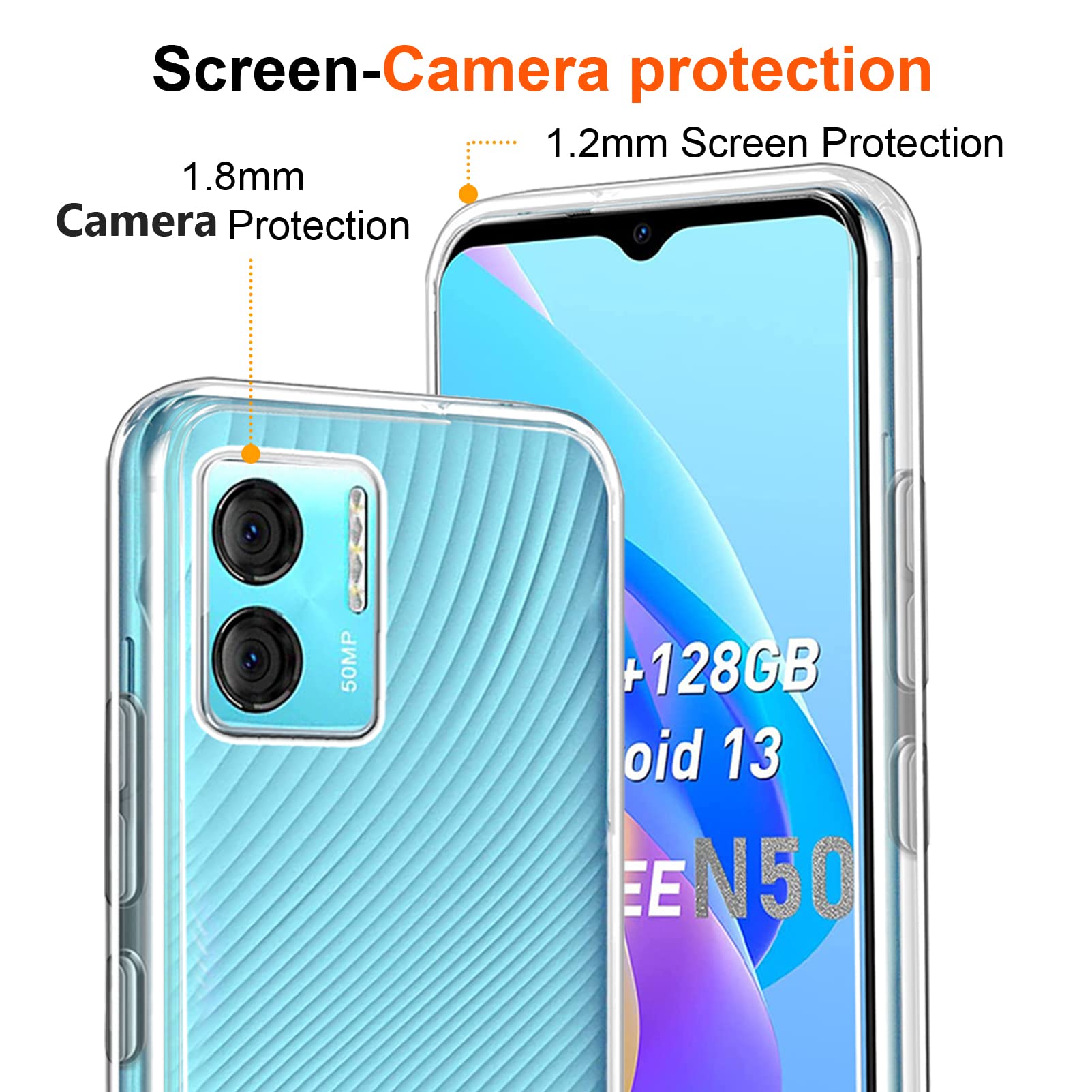 Kit 4 In 1 Per DOOGEE N50: Cover Silicone Trasparente + 2 Pellicole Vetro Temperato + Anello Portadita