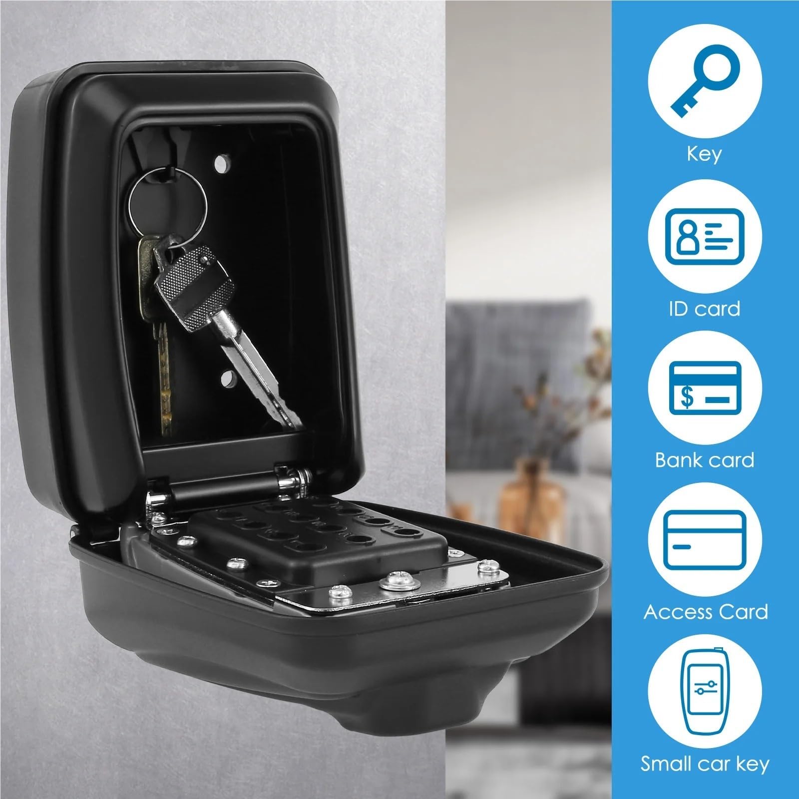 Caja fuerte de pared con llave y código secreto, caja de seguridad oculta para el hogar y la oficina, resistente a la intemperie, ideal para objetos de valor y documentos importantes