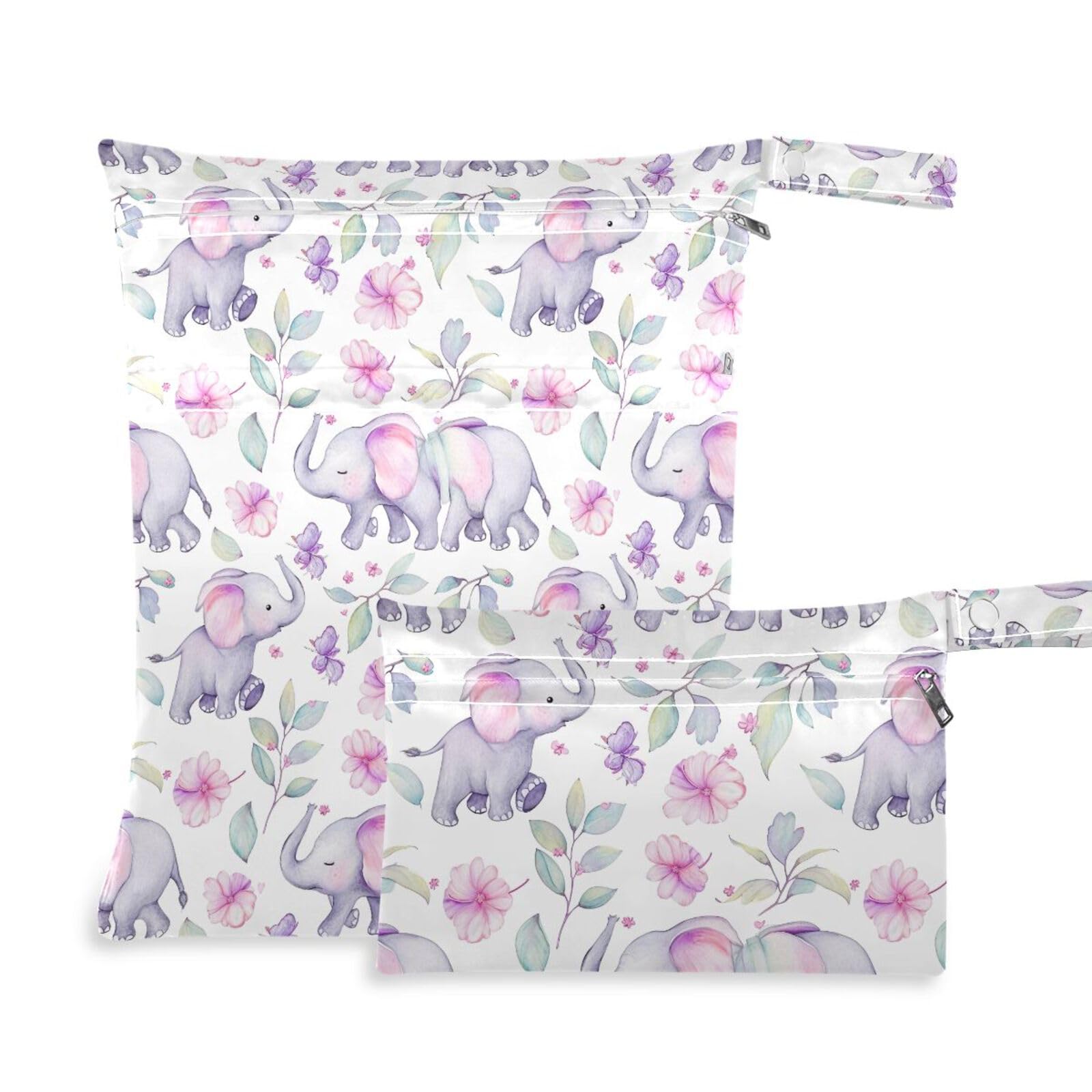 Coikll Wet Dry Bags for Cloth Diaper 2 Pack Waterproof Yoga Gym Bag for Swimsuit Wet Clothes Baby Items-?Cute Elephants?