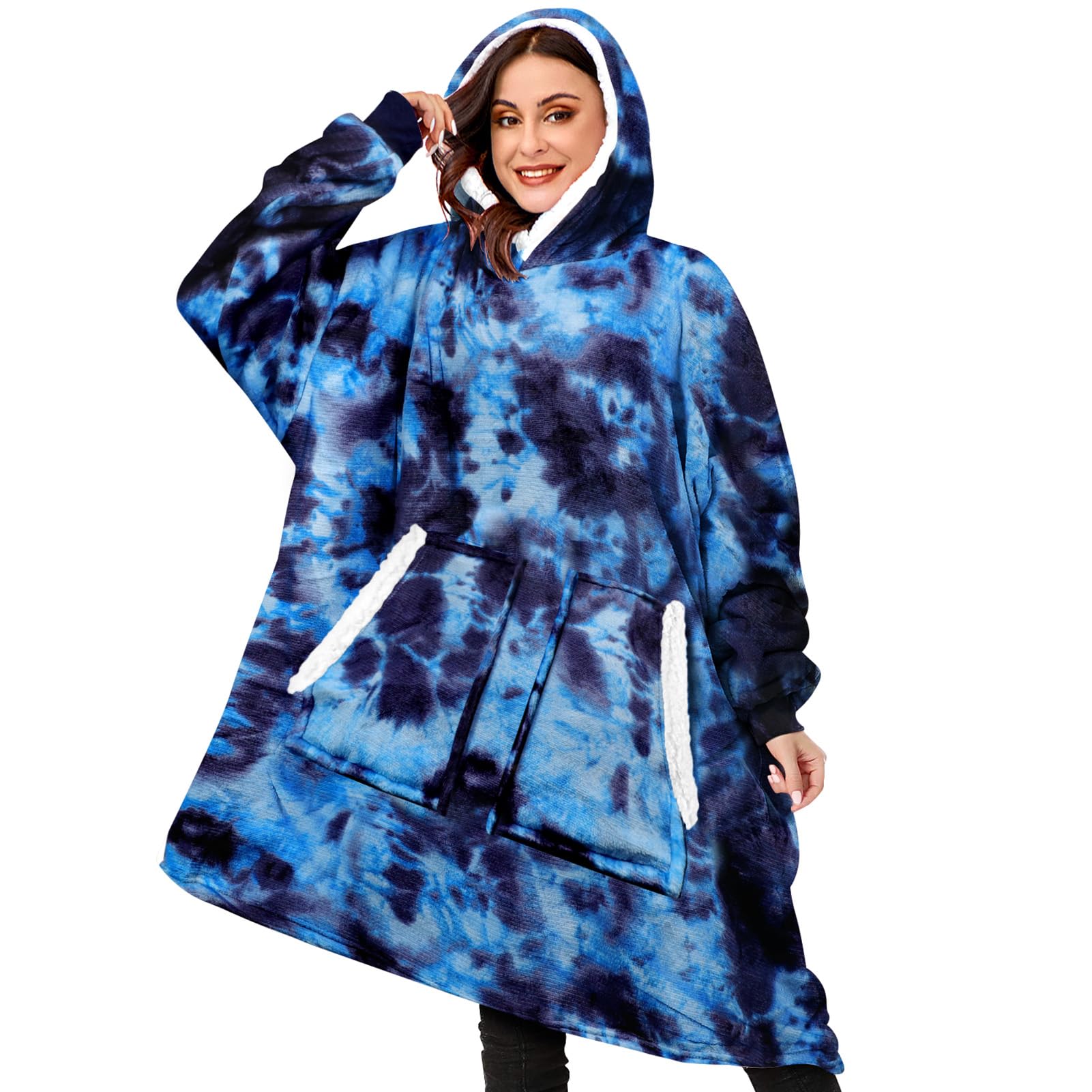 BINSUNSOversized Wearable Hoodie Blanket, Soft Fuzzy Microfiber Sherpa  Wearable Blanket Sweater with Giant Pocket