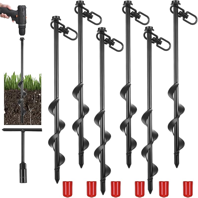 Reginary Ground Anchors Screw in Heavy Duty Tent Stakes | Trampoline Anchors High Wind for Camping Canopy Carport Sheds Beach Sand Stakes Metal Swing Set