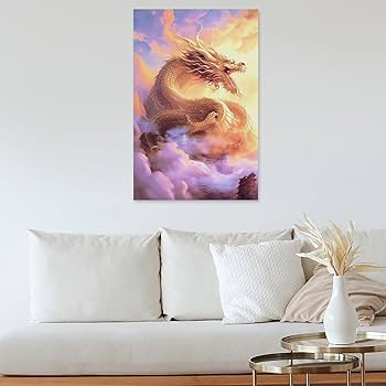 Amazon.co.jp: 絵画 雲の中の龍インテリア 絵画 超リアルな油絵
