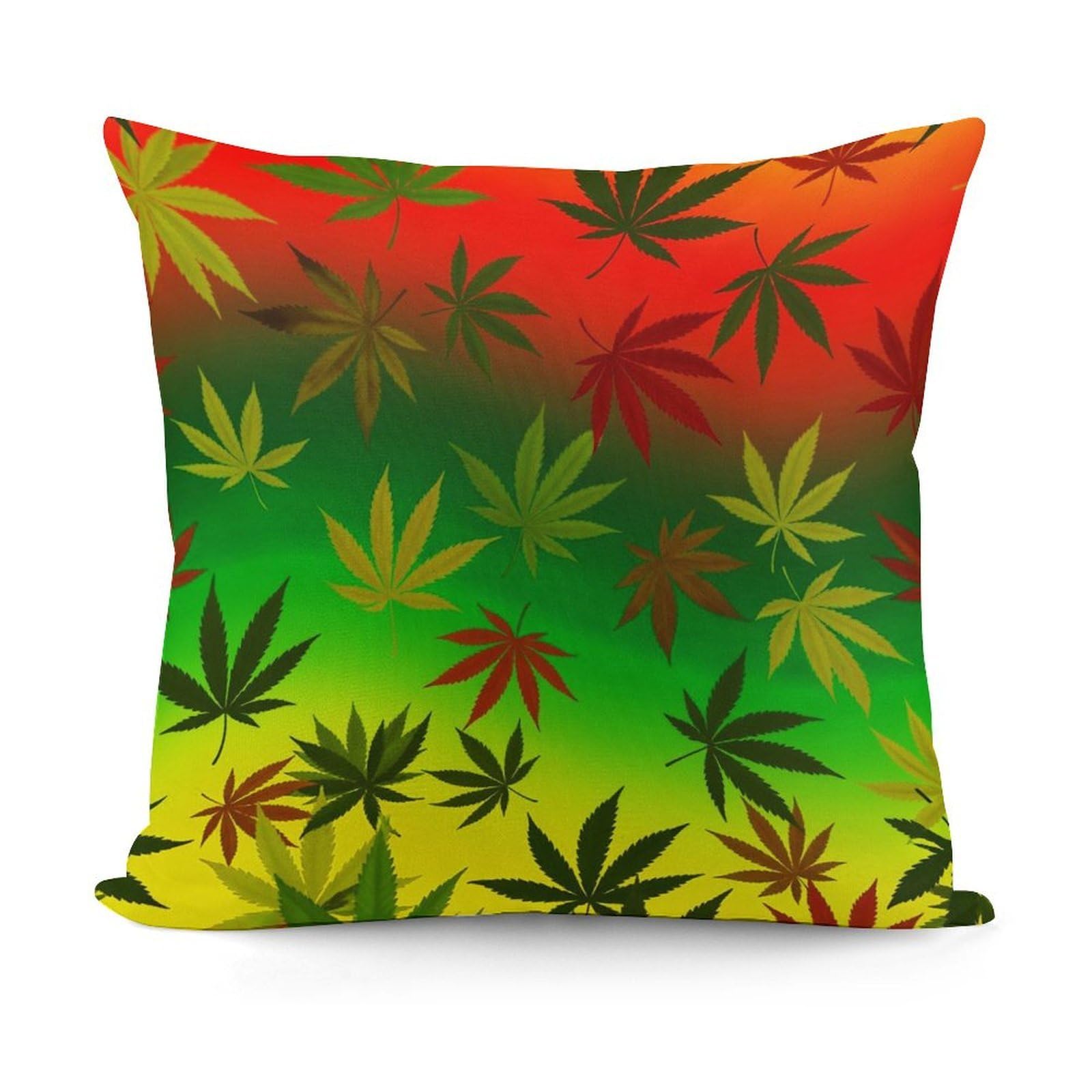 Smazdfxx Picture(44) All Seasons Decorative Throw Soft Comfort Rasta Weedleaves Leaf Pillow Covers For Living Room Couch Bed Sofa