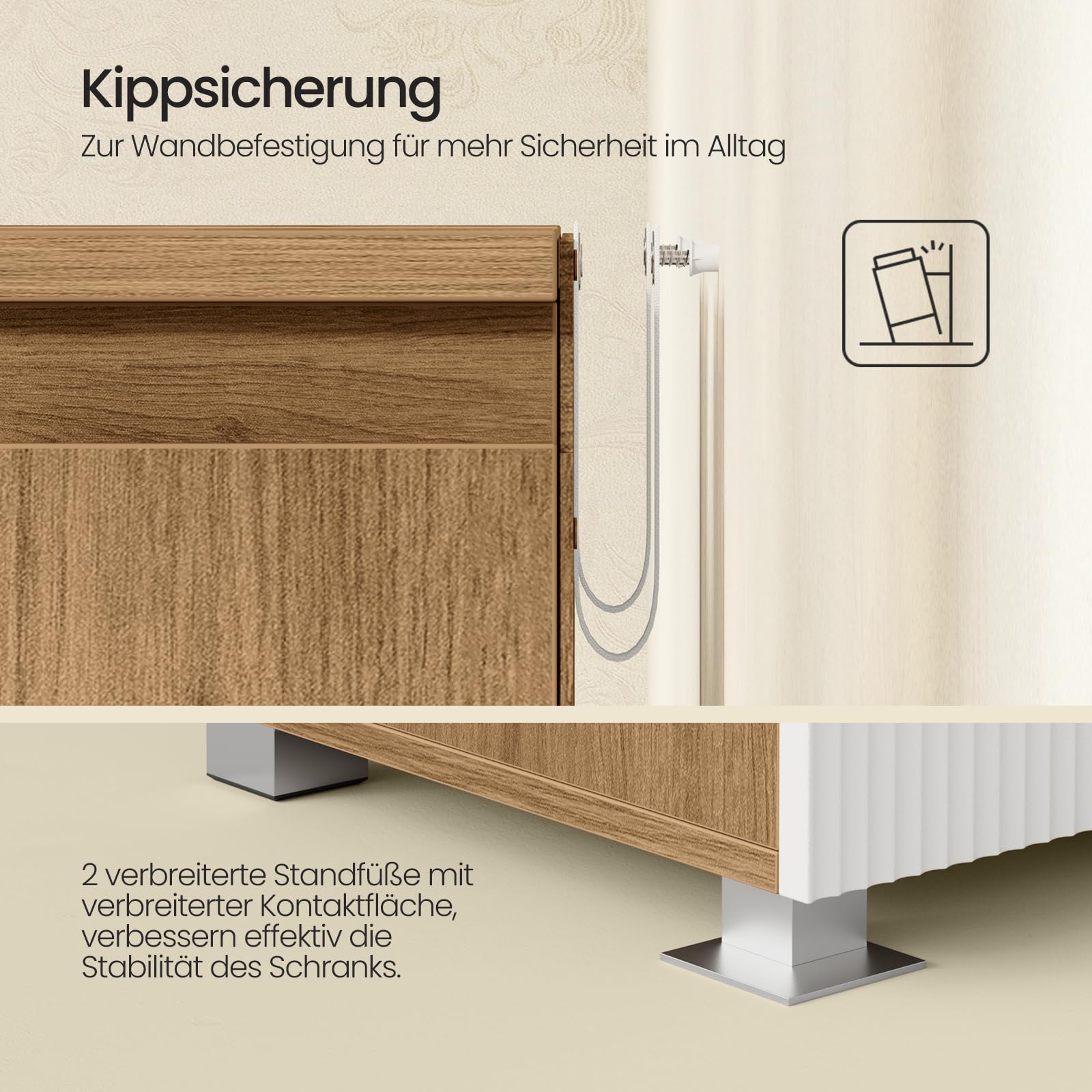 EUGAD Waschbeckenunterschrank, Badezimmerschrank, 2 Fächer hinter den Türen, mit verstellbarem Einlegeboden, 70 x 40 x 65 cm, Weiß und braune Holzoptik