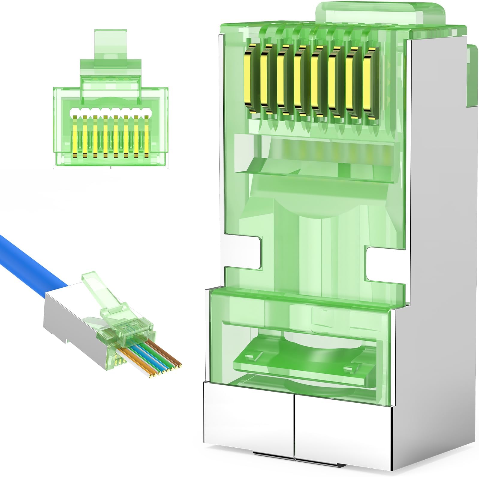 Solsop 100-PACK Cat 6 Pass Through RJ45 Connectors STP Shielded Cat6 Ethernet Connector Ends