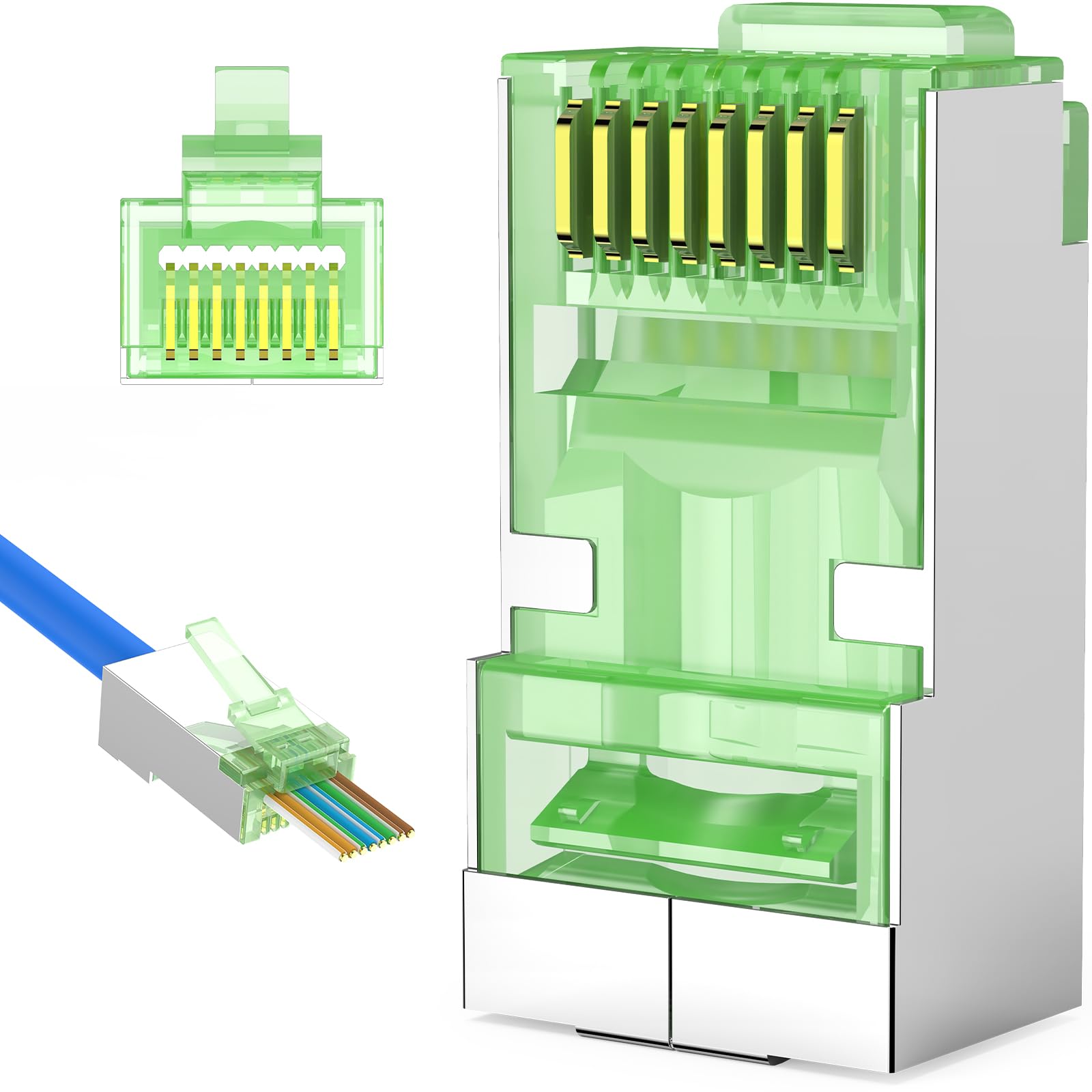 Solsop 100-PACK Cat 6 Pass Through RJ45 Connectors STP Shielded Cat6 Ethernet Connector Ends