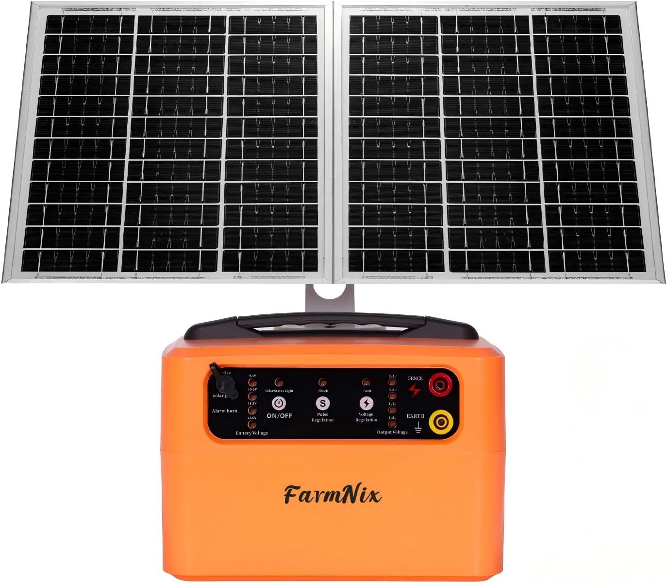 24 Hour Solar Electric Fence Charger, 30 Miles Solar Fence Energizer, 6-12KV Adjustable Output, 1.5J Solar Charger, 15W Solar Powered Electric Fence Kit for Livestock, Predator Protection