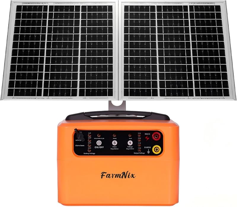 24H Solar Electric Fence Charger, 30 Miles Solar Fence Energizer | 6-12KV Adjustable Output, 1.5J Solar Charger, 15W Solar Powered Electric Fence Kit, for Farm, Livestock, Predator Protection