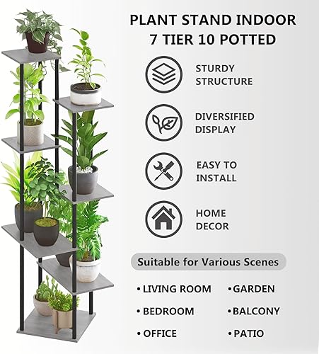 Miniatura 6 de Soporte alto para plantas de interior, estante moderno de 7 niveles para múltiples plantas, soporte de flores de metal de madera para sala de estar,