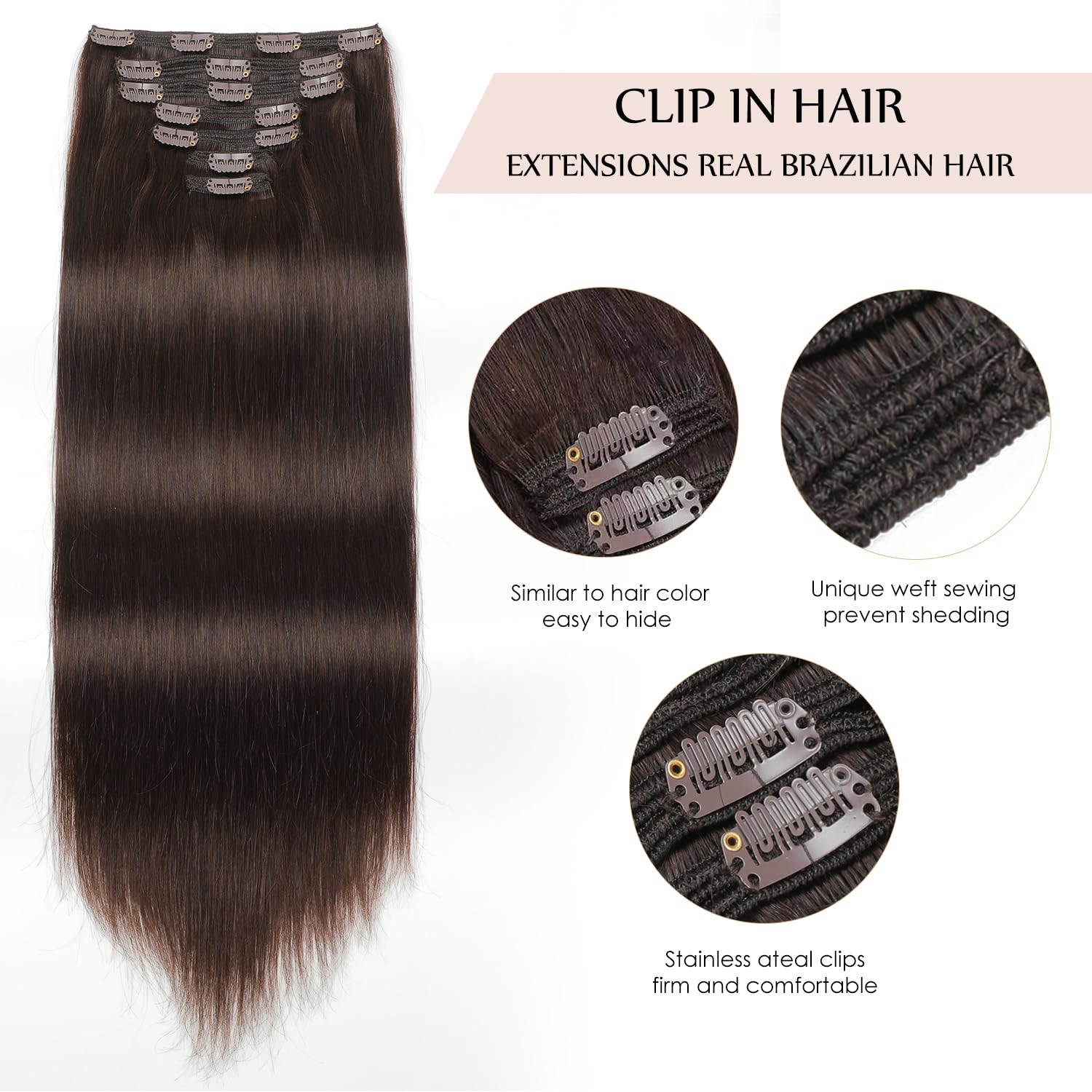 Amazon.com : Sisily Clip in Hair Extensions Real Human Hair  display picture 2