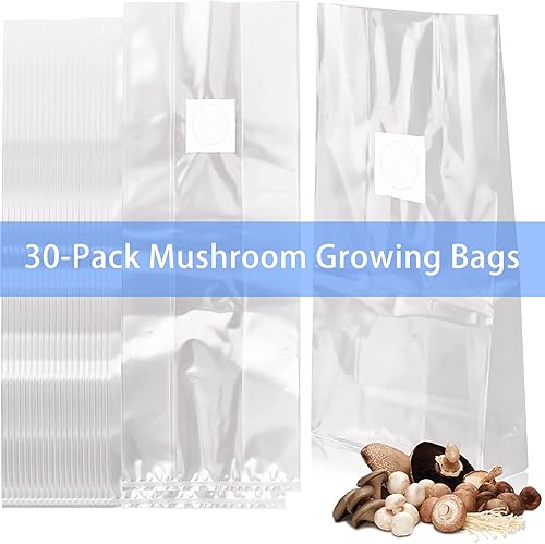 Miniatura 7 de 30 bolsas de cultivo de hongos con parche de filtro de 0.2 micrones, polipropileno de 3 mil, tamaño grande de 8 x 5 x 20 pulgadas para hongos y