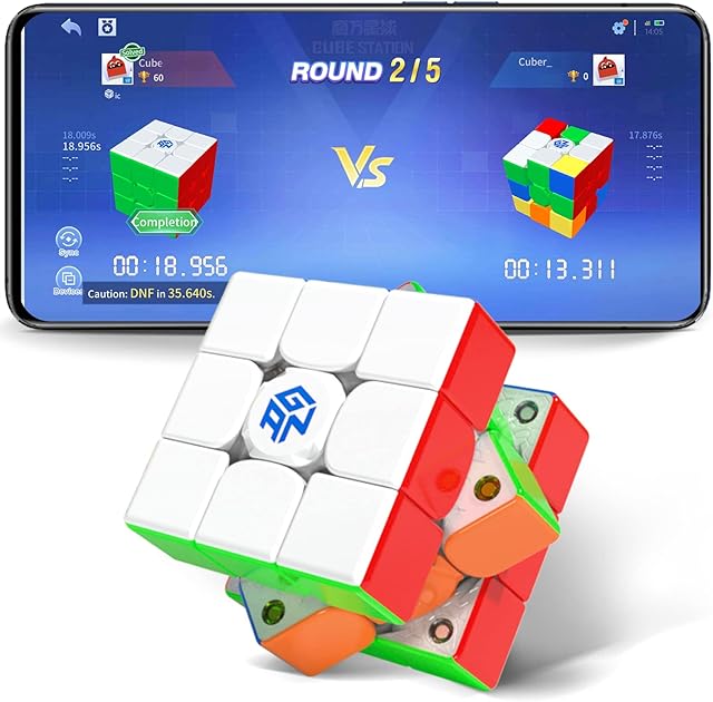 GAN 356 i Carry Stickerless Cube, Smart Cube 3x3 Speed Puzzle Cube Intelligent Tracking Timing Movements Steps with CubeStation App