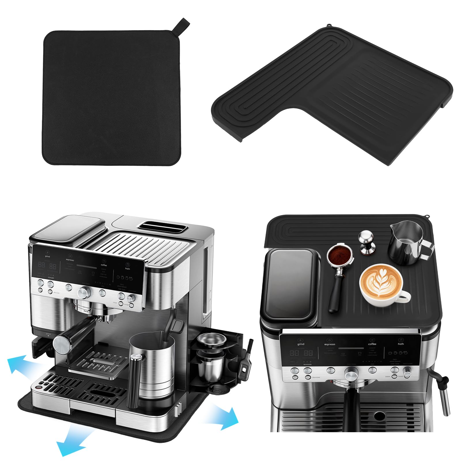 FitRepa 2 PCS Coffee Machine Mat, Sliding Mat & Food-Grade Silicone Mat for Ninja Luxe Espresso Coffee Machine ES601/ES701, 2-in-1 Anti-Slip Pad, Protects The Top Surface, Waterproof, Easy To Clean