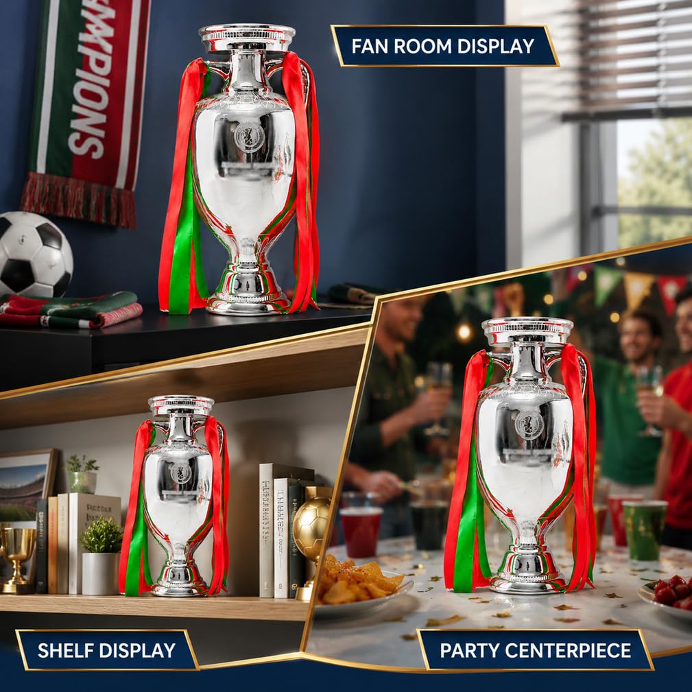 Europäische Fußball Meisterschaft Pokal Trophäe Replik | Originalgroße Liga trophäe aus Kunstharz, Sammlerstück, Schreibtisch- und Bürodekoration, Geschenk für Fußballfans