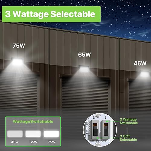 Miniatura 2 de Glitgate Paquete de luz LED de 75 W de 65 W 45 W seleccionable, lente de vidrio 400050005700 K, luz del atardecer al amanecer, 9800 lm LED de