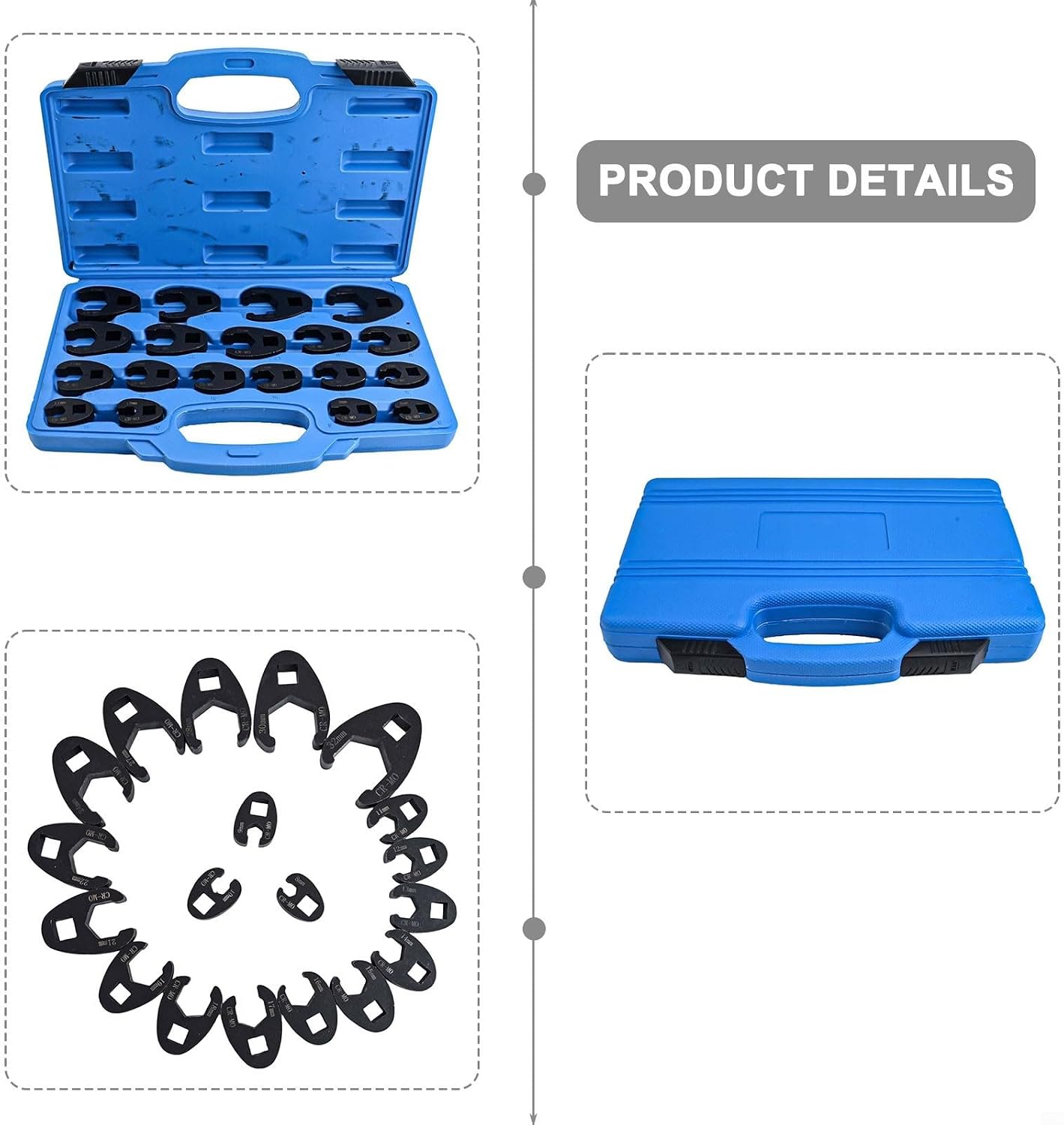 3/8” & 1/2” Drive Jumbo Crowfoot Flare Nut Wrench Set, 19PC Metricols 8 32 mm Sizes,Flare Nut Wrenchol Set for 3/8in and 1/2in Drive Ratchet