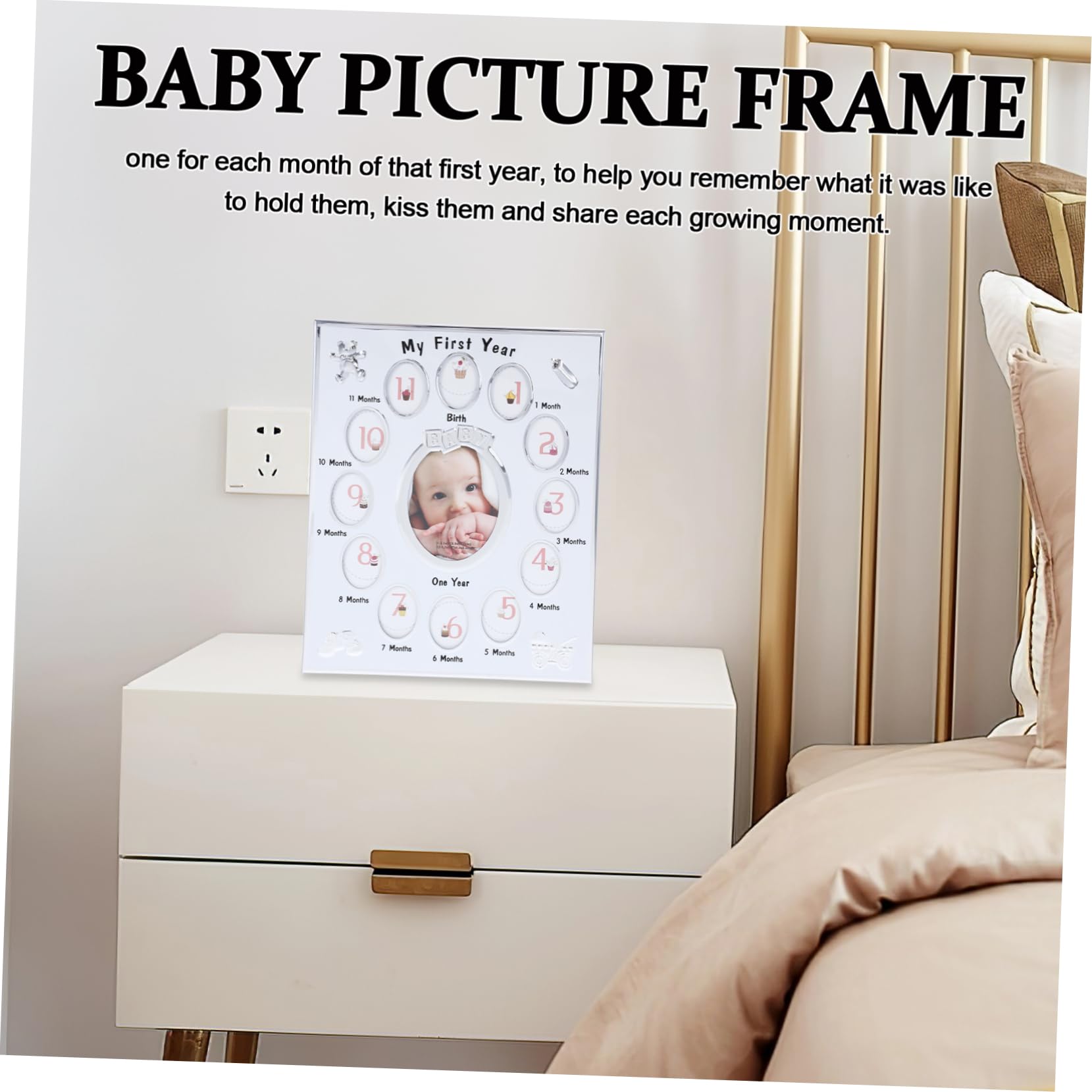 Marco para Fotos de Niña para Marco de Crecimiento Infantil Seguro y Duradero para Mostrar Recuerdos del Primer Año Regalo Original para Recién Nacidos