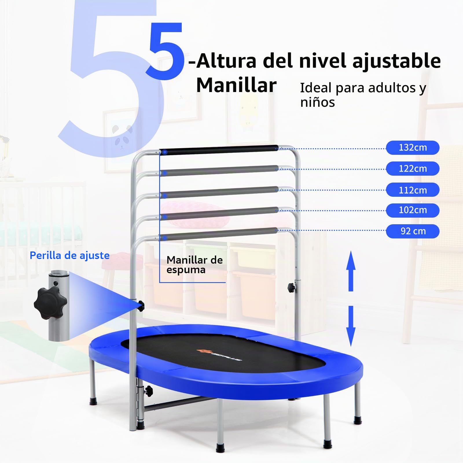KOMFOTTEU - Trampolín doble de ocio para niños, 154 x 90 cm (largo x ancho), trampolín de fitness plegable, mango ajustable, rebotador ovalado para niños y adultos, carga máxima de 150 kg