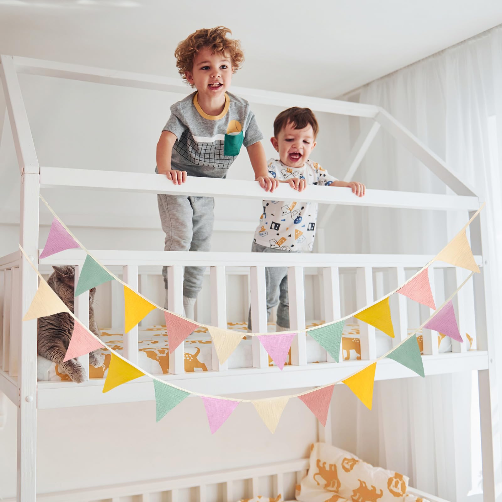 zhufubao Slinger Wimpelketting Kinderkamer, 2,6m Wimpelketting Stof, Wimpelketting Outdoor Weerbestendig Kinderkamer Decoratie, Tuinfeest Happy Birthday Slinger Decoraties (Bonbonkleuren