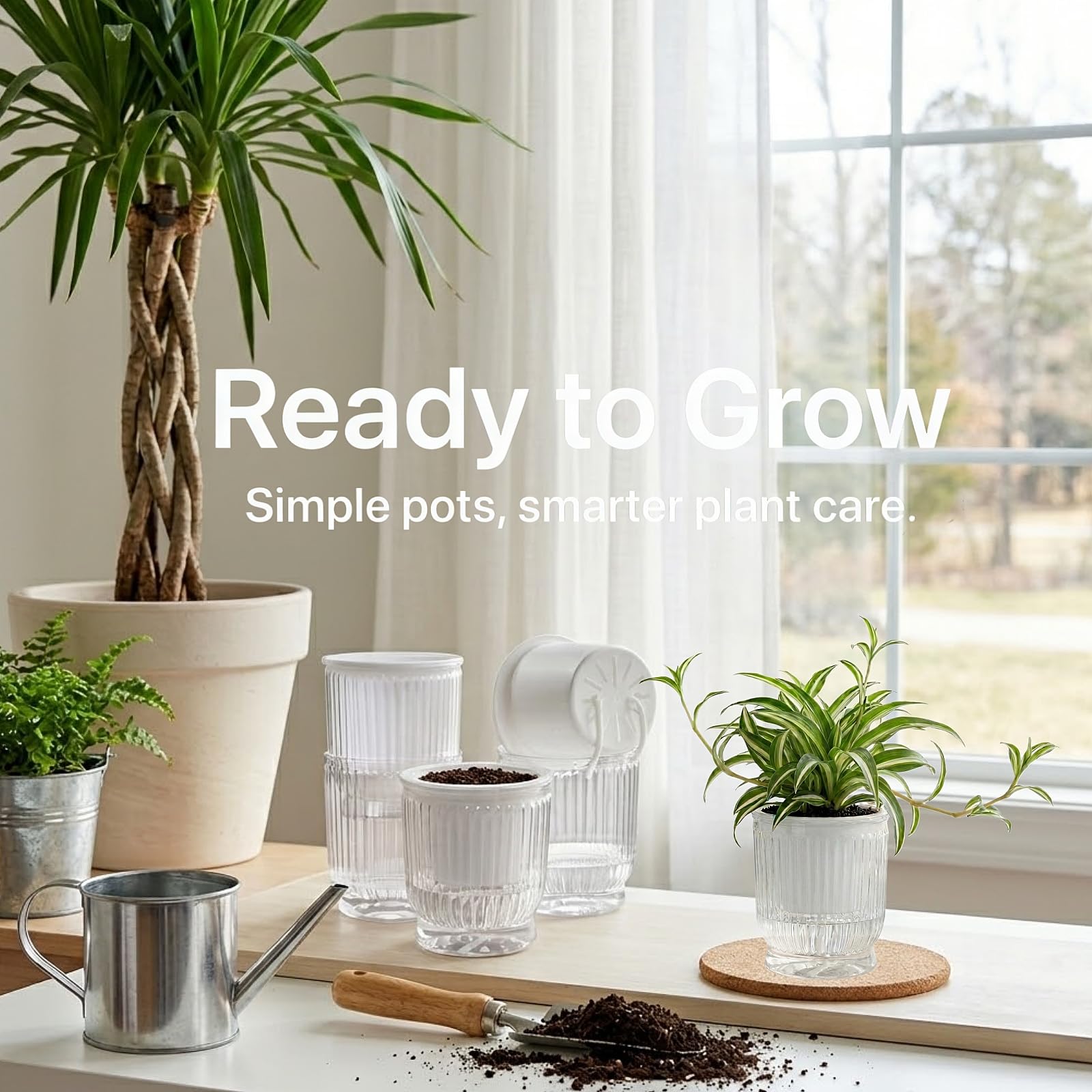 ZOOFOX Lot de 10 petits pots de fleurs à arrosage automatique de 10,2 cm pour plantes d'intérieur, pots de fleurs en plastique à rayures pour toutes les plantes d'intérieur, herbes, aloès, violettes