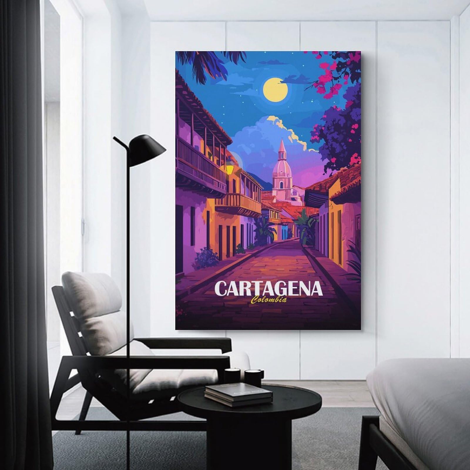 Junmoney Cartagena Colombia Street View Illustration Home Decor Wall Art, 24x36inch(60x90cm), for Wall Displays, Bedrooms Or Room Updates, Ideal for Building A Coordinated Art Wall