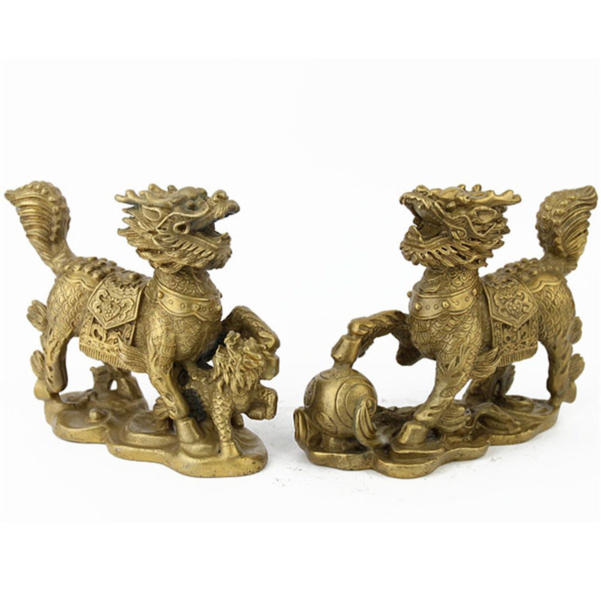 Fengshui paio/2PCS ottone chi LIN/Kei Loon statue W free Mxsabrina Red string Bracelet M4086