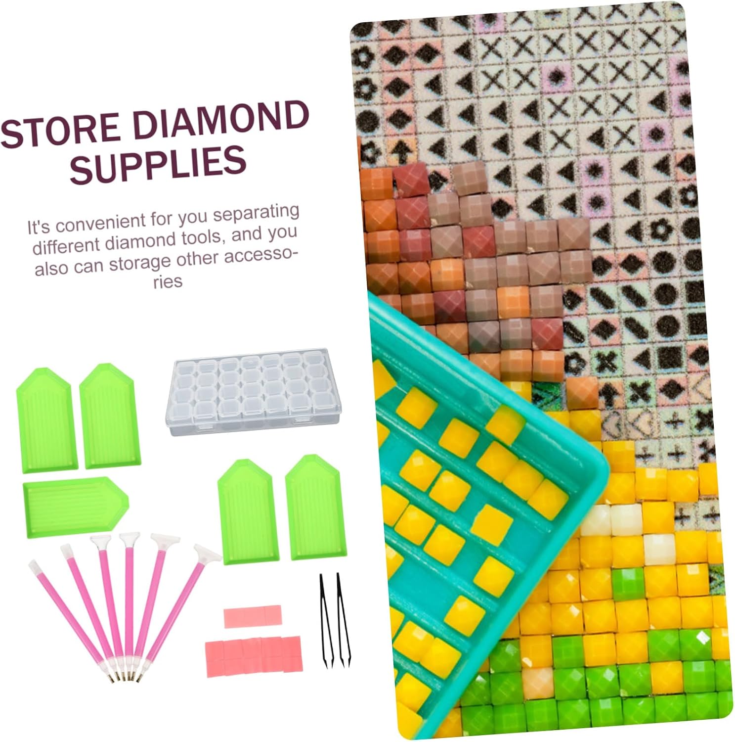Cabilock 2sets Diamond Art Tools Diamond Tray Rhinestone Pen Bead Storage for Crafting Lightweight and Easy to Grip
