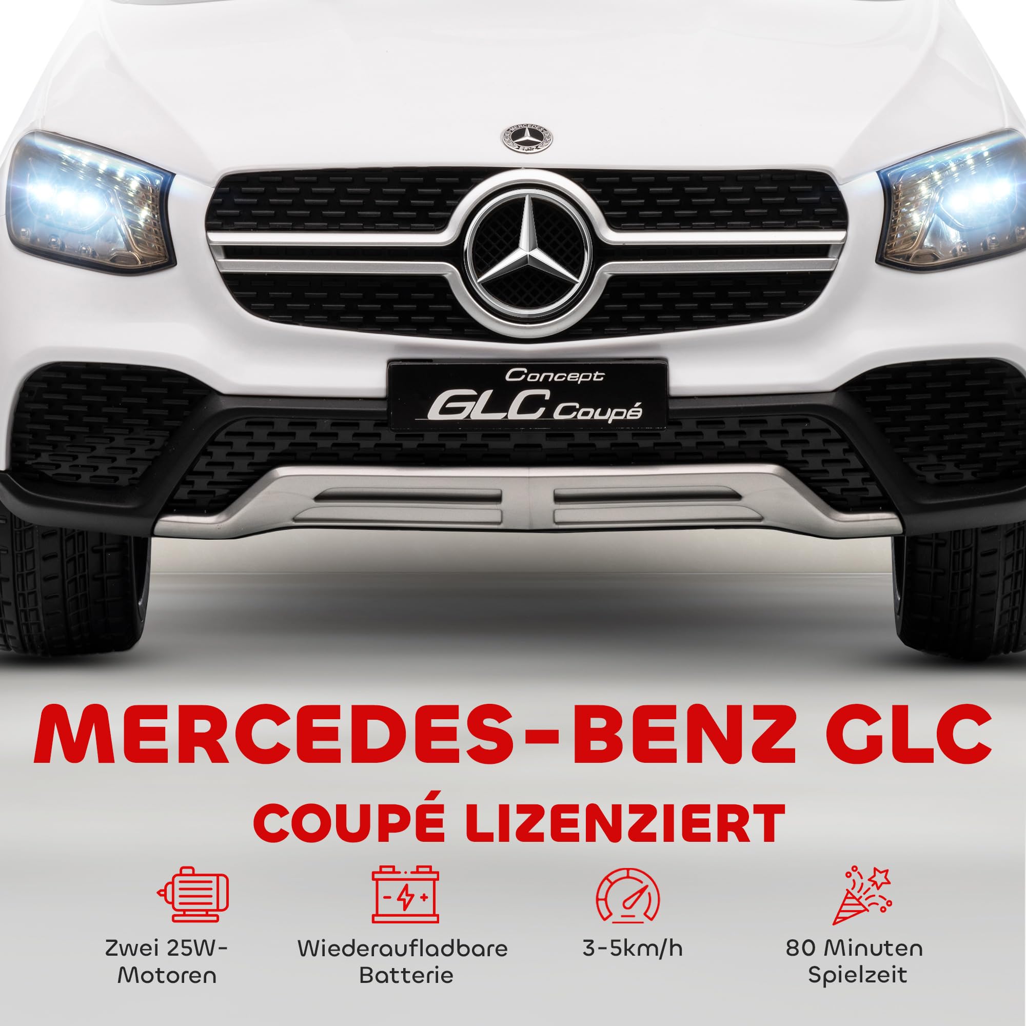 AIYAPLAY Elektryczne autko Mercedes-Benz Concept GLC Coupé 12V dla dzieci, samochód elektryczny z pilotem 2,4 GHz, 2 silniki, MP3, LED, muzyka, klakson, miękki start, 3-5 km/h, dla dzieci 3-6 lat,