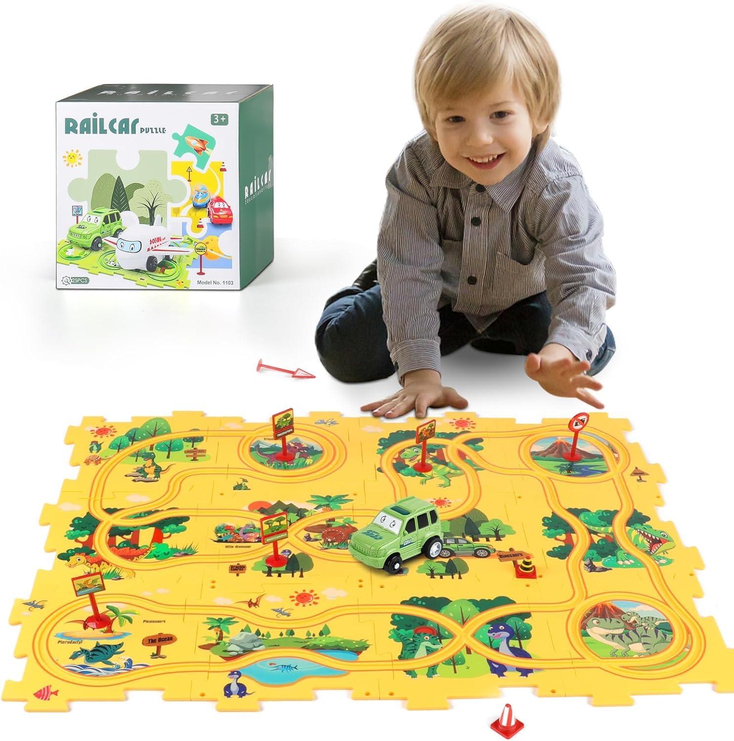 BLiSS HUES Car Puzzle Track Set for Kids with A Cute Vehicle Toddler Puzzle Track Play Set- Critical Thinking Educational Toys for 3-5 Year Old Boys Girls (Dinosaur 25 Pcs) (B0CNZ6LGBW) Amazon Price History, Amazon Price Tracker