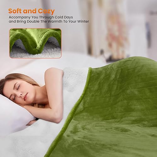 Miniatura 4 de Manta térmica eléctrica tamaño individual  Manta eléctrica de franela suave, lavable a máquina, manta de calefacción rápida con 10 ajustes de